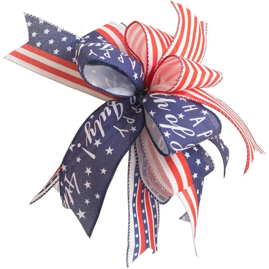 12 Inch Patriotic Wreath Bows, Patriotic Ribbon Bow for 4th of July Independence Day Memorial Day Decorations, Mailbox Bow and Tree Topper Bow for Patriotic Wreath Decor