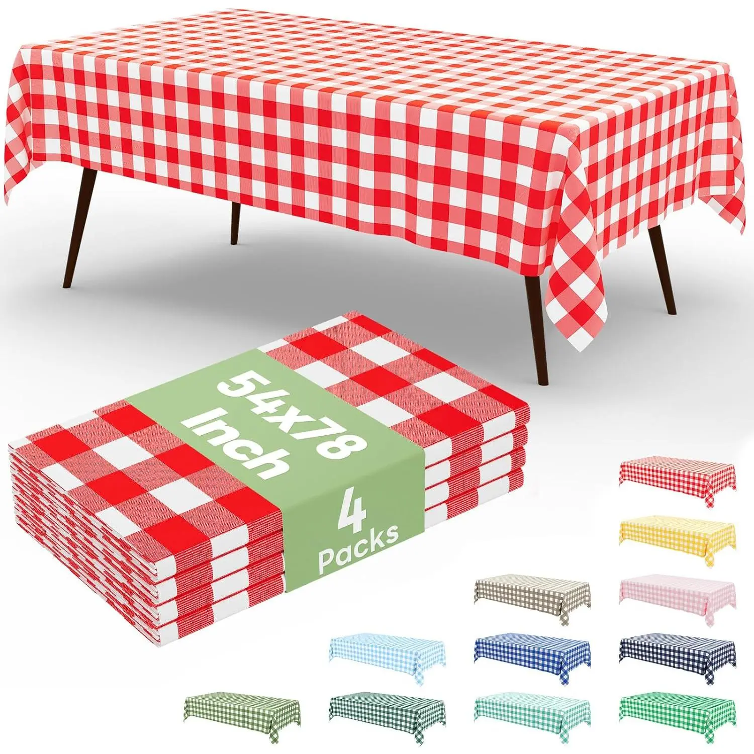 4 Packs 54 x 78 Inch Buffalo Disposable Table Cloth,  Plastic Tablecloth, Rectangle Red and White Checkered Table Covers for Picnic, Birthday, Party,  to School