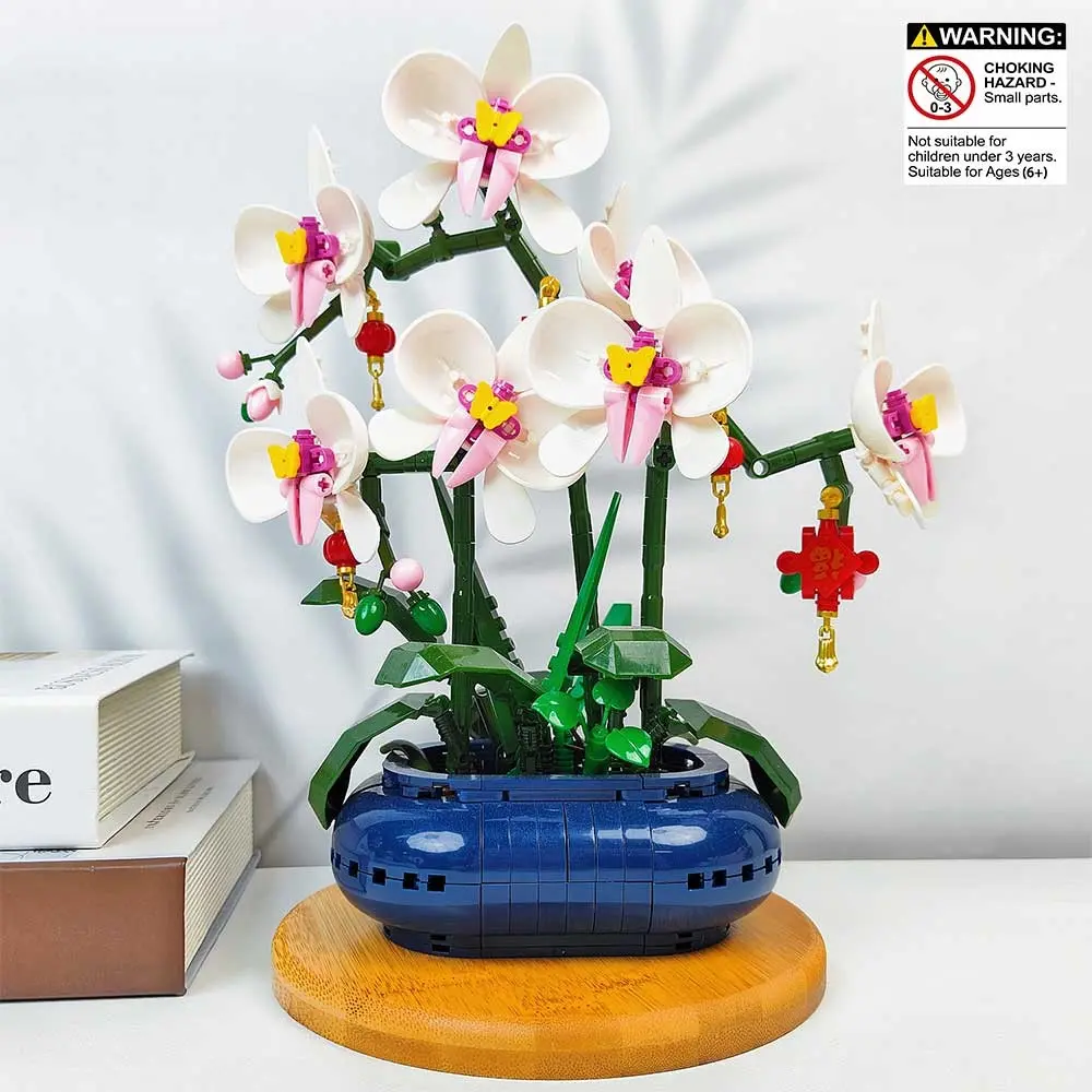 Butterfly Orchid Brick Planter, DIY Assembly Realistic Flower Bouquet, Desktop Decor, Gift Idea, Creative Planter Kit, Unisex, Choking Hazard Warning