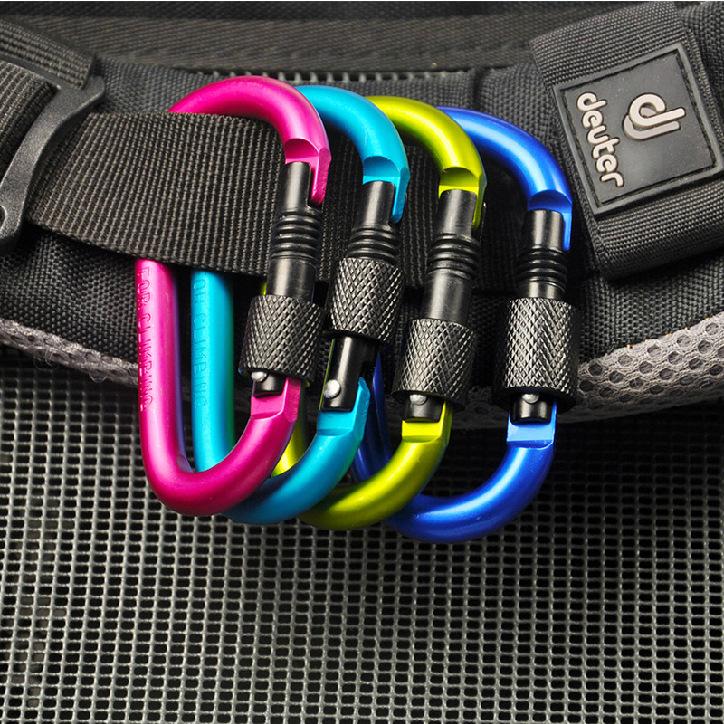 Outdoor mountaineering buckle hook quick hanging D type with lock aluminum alloy extra hard and strong nut keychain backpack water bottle buckle