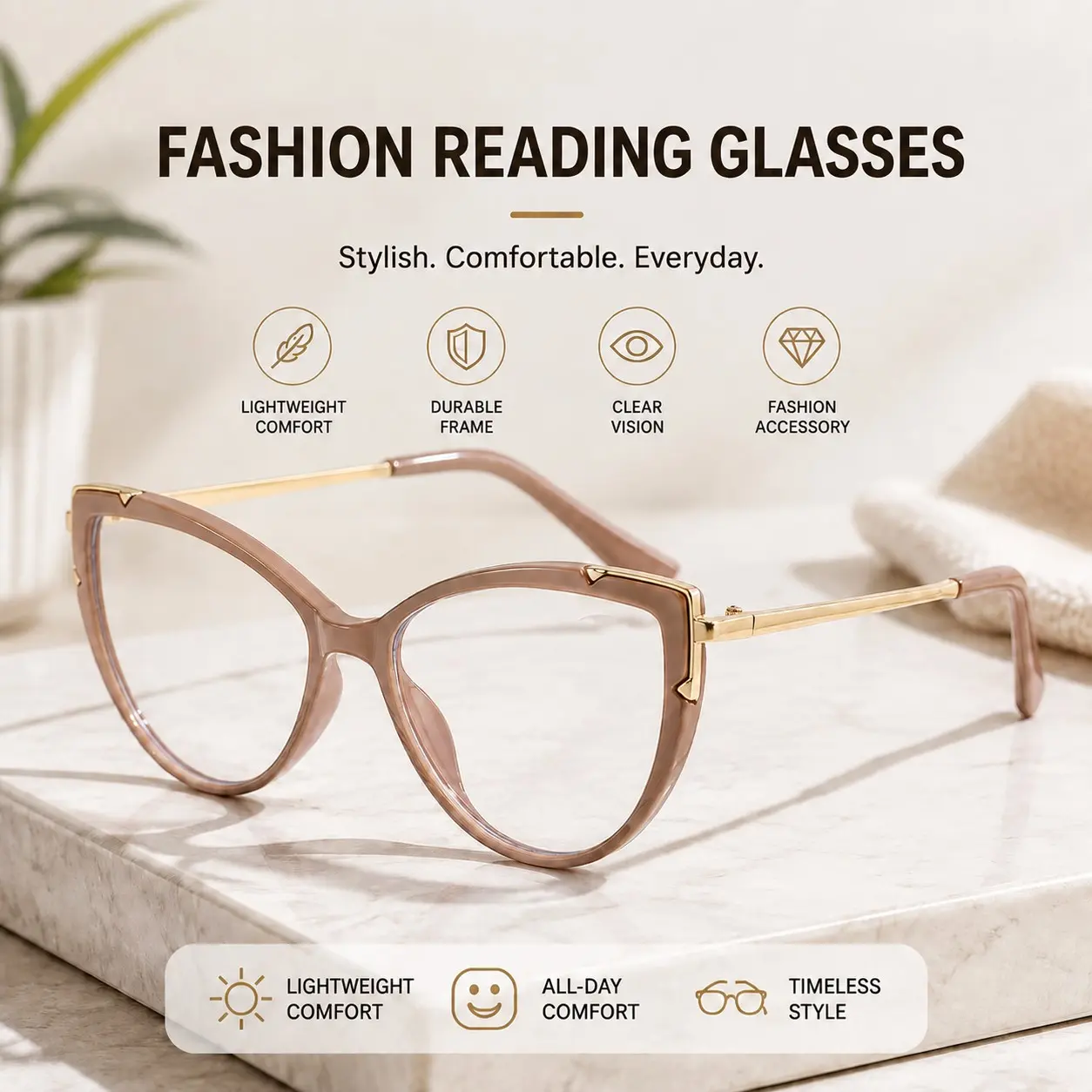 Women's Cat Eye Reading Glasses, Fashion Magnifying Eyeglasses, Retro Transparent Lens Design, Lightweight, Office, Travel, Daily Wear, Gift