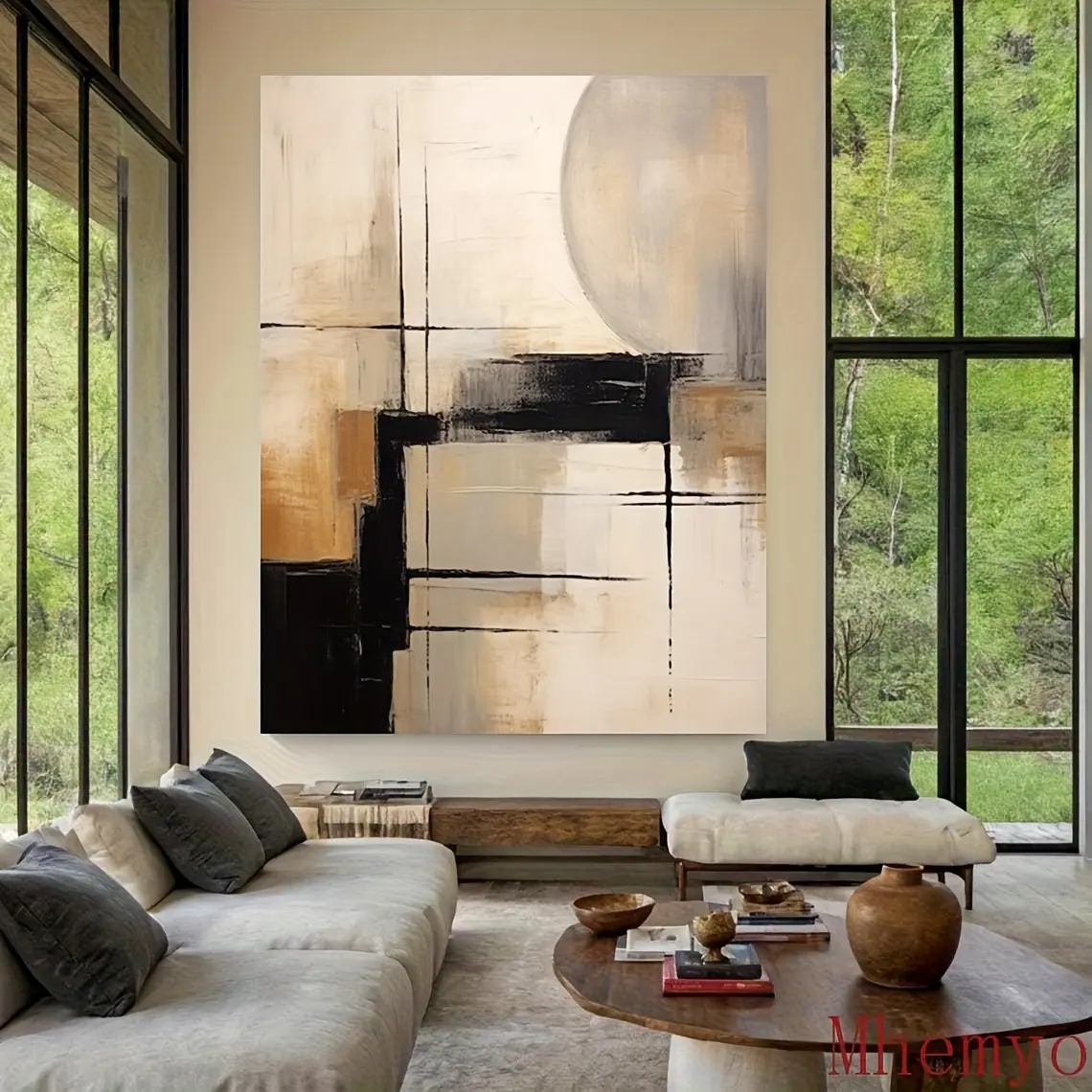 2D flat painting, 2D flat painting {Holiday gift} 2D minimalist modern neutral beige and black textured canvas paintingSuitable for living room, bedroom, office, kitchen, dining room decoration, elegant home decor creative gift, a very perfect gift