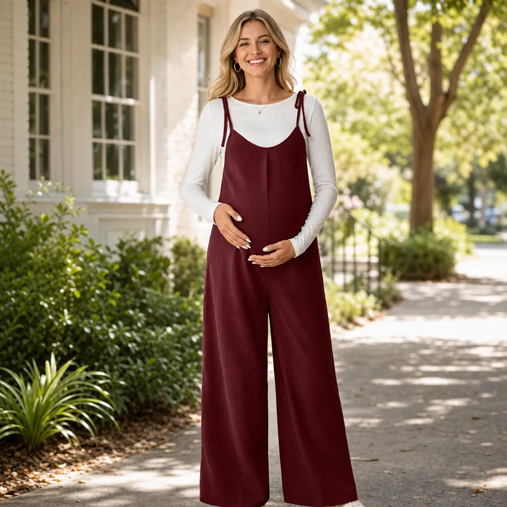 Maternity Jumpsuit Loose Wide Leg Overalls for Pregnant Women Comfort Adjustable Tie-Strap High Waisted Pregnancy Romper clothing apparel