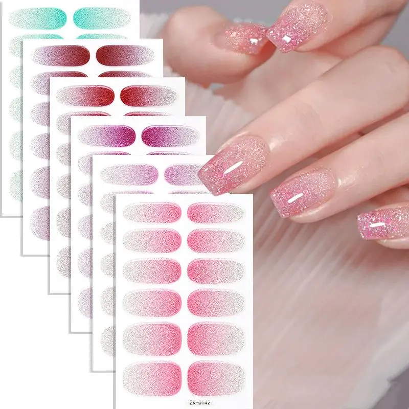 6PCS Full Nail Wraps Gel Nail Stickers Nail Full Wraps Nail Polish Strips Colorful Waterproof Full Cover Gradient Glitter Self-Adhesive Nail Decals Nail Art Supplies for Women Manicure Decoration Decals