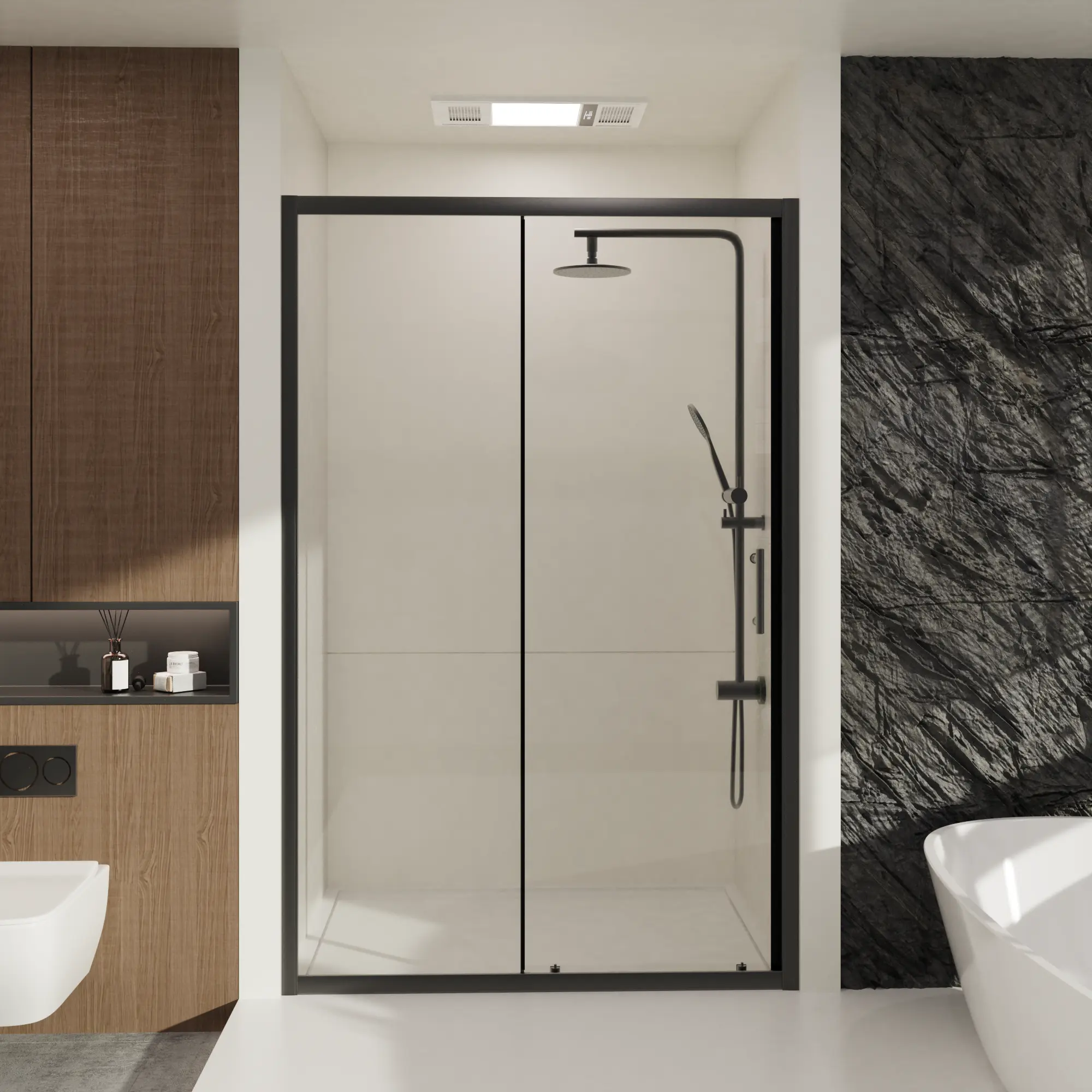 46.9-48"W x 72"H Single Sliding Shower Door, 1/5" Tempered Glass, Black Frame with Stainless Steel Handle