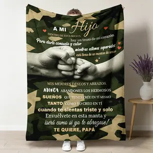 Camo "A Mi Hijo" Flannel Throw Blanket - Wrinkle Resistant, Soft Cozy Warm, "Dentro De Esta Manta Hay Un Trozo De Mi Corazon" Design, 30x40 to 60x80 Inches (40*30inch Small for Babies), Sentimental Gift for Son, Friends and Family, Couch Bedroom Decor