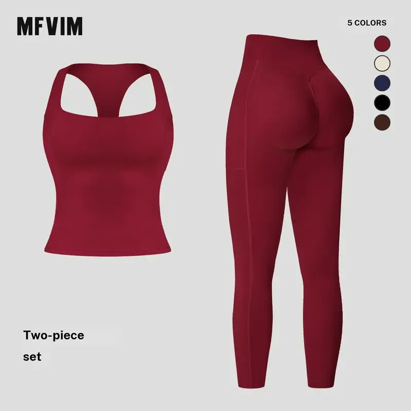 MFVIM Women's 2-Piece Matching Workout Set - Breathable Activewear, Lightweight Compression Pants & Tank Tops, Casual Gym Sets for Women for Spring Fitness & Daily Athleisure