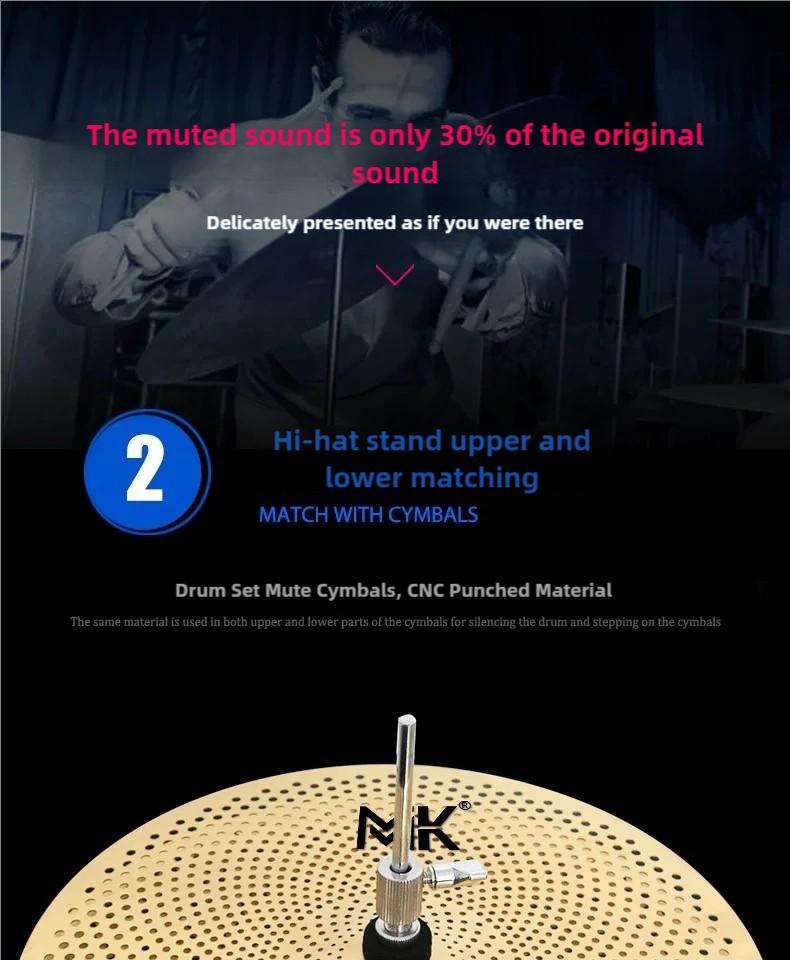 Low Volume Cymbal Pack Mute Cymbal Set 14'Hihats+16"Crash+18'Crash+20"Ride 5 Pieces Silver Drummer Practice uiet Cymbal for Drum Set
