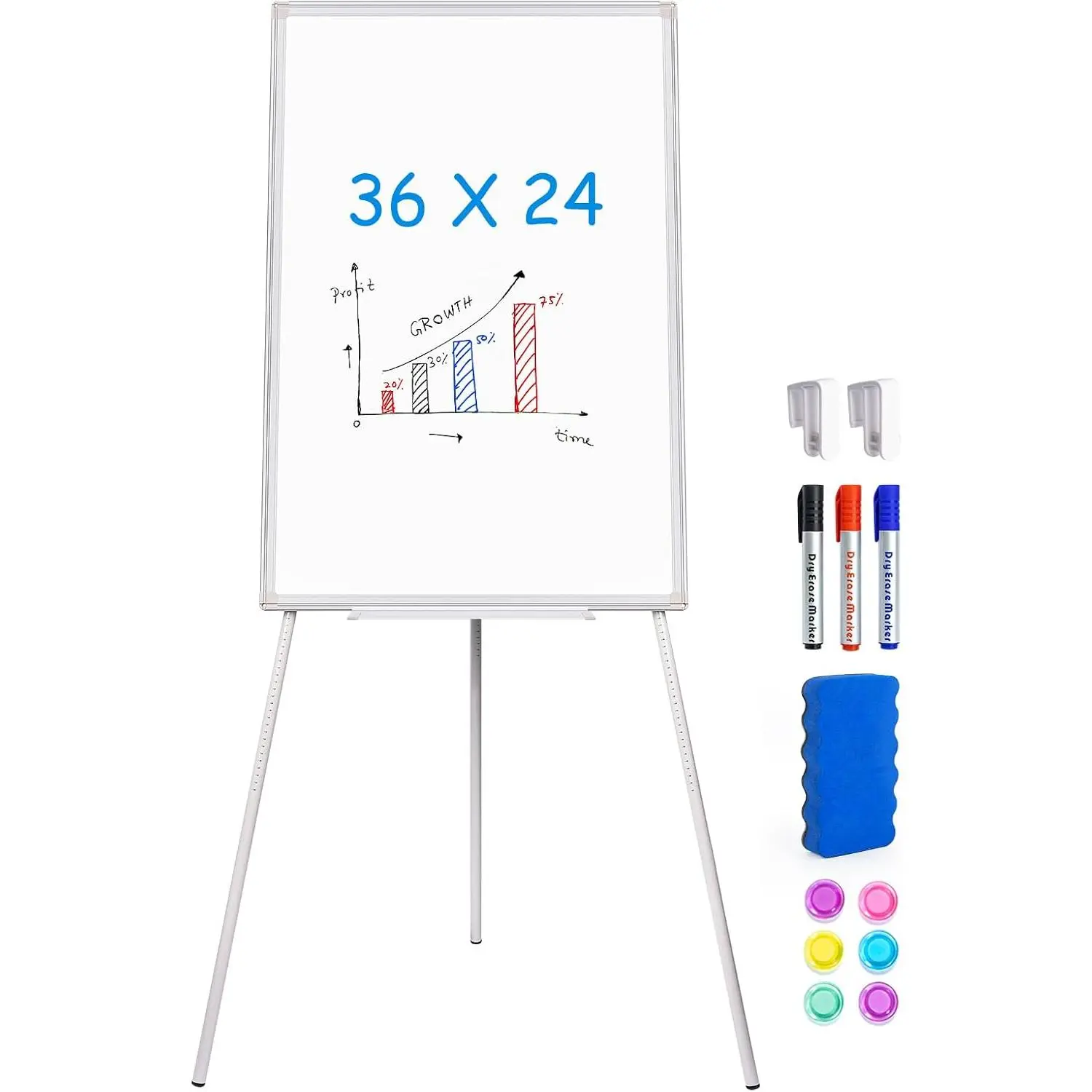 Easel Whiteboard 36 x 24 in, Stand Tripod with Height Adjustable | 3' x 2'  Dry Erase Surface, Flipchart Stand, Portable Tripod Easel for Office, Teaching,  and Classroom