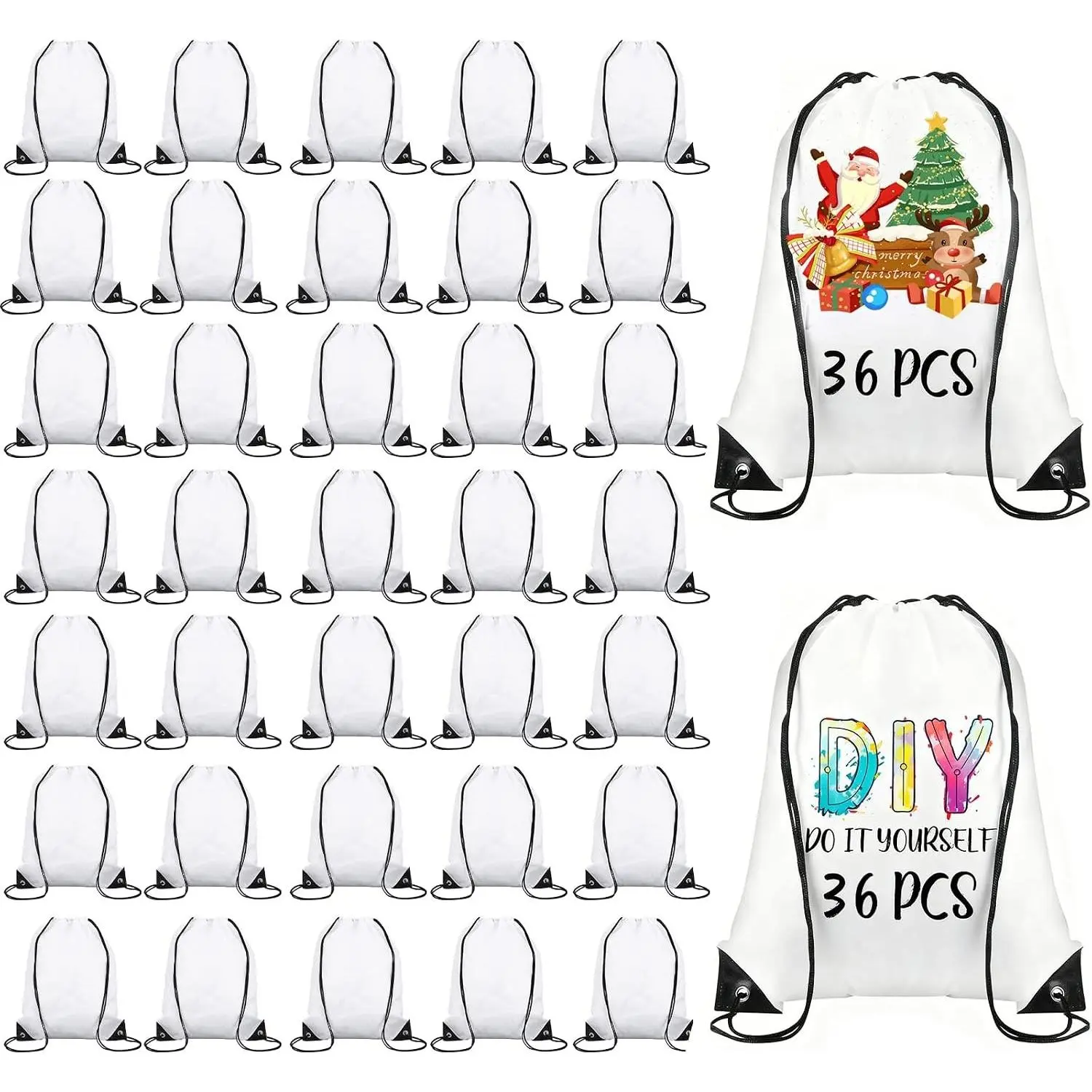 36 Pcs Blank Sublimation Drawstring Backpack Bulk Heat Press Reusable Polyester Cinch Sackpack for Gym Sport DIY Craft White