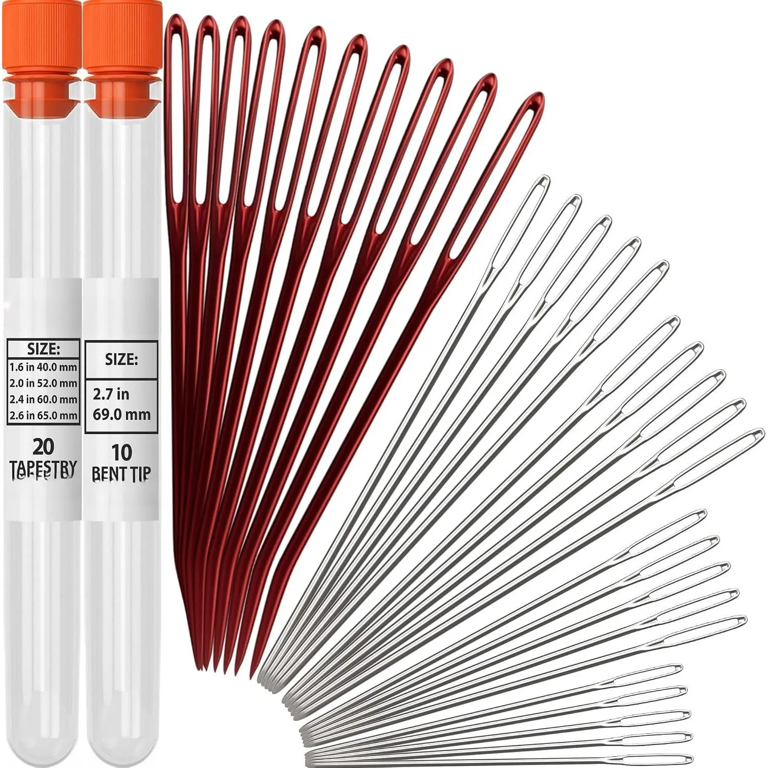 30-Count Stainless Steel Yarn Big Eye Needle Set - Bent and Straight Blunt Tips for Tapestry, Crocheting, DIY Crafts
