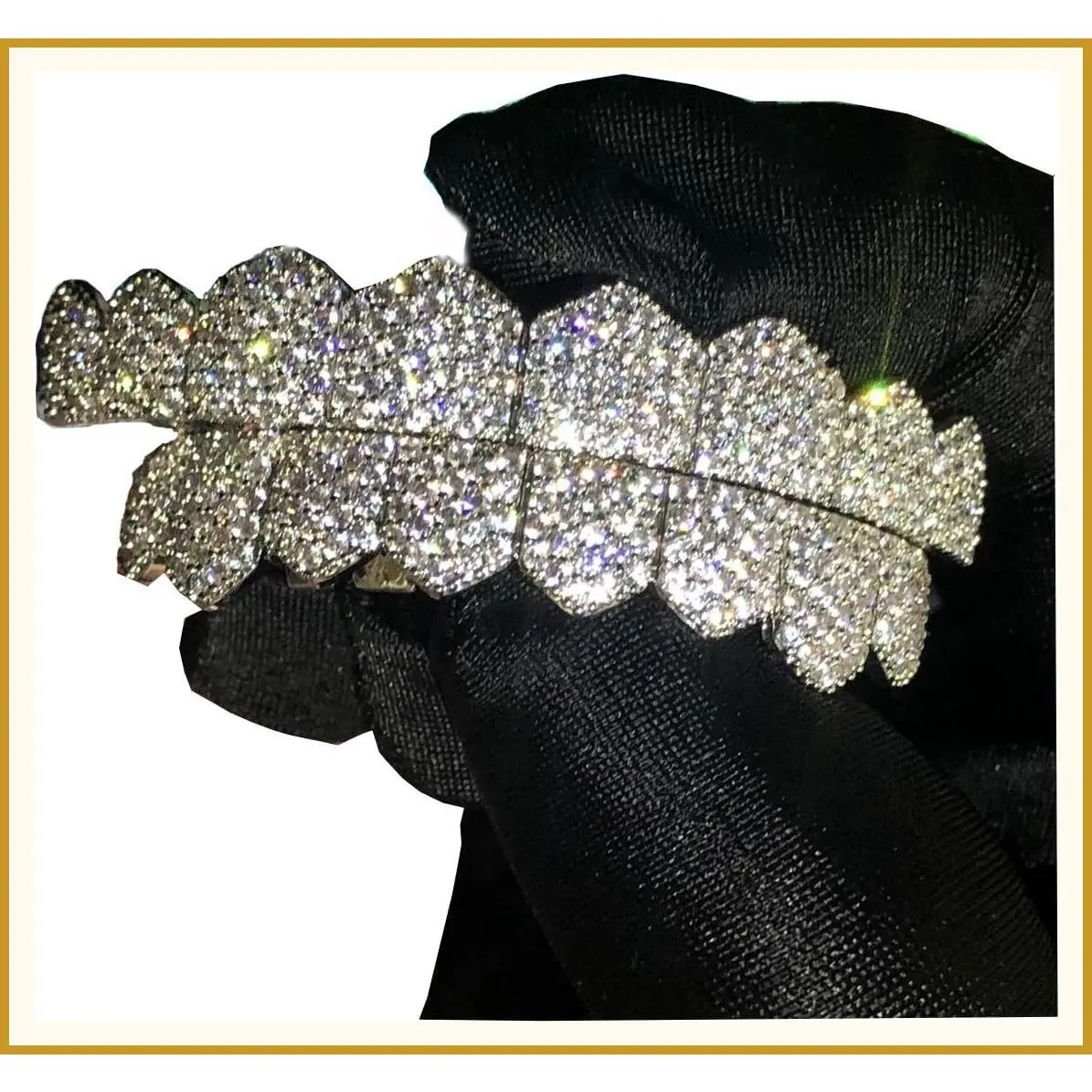 18K Gold Plated Iced Out Simulated Diamond Teeth Grillz with Extra Molding Bars Included - Cubic Zirconia Golden Grill for Men Women