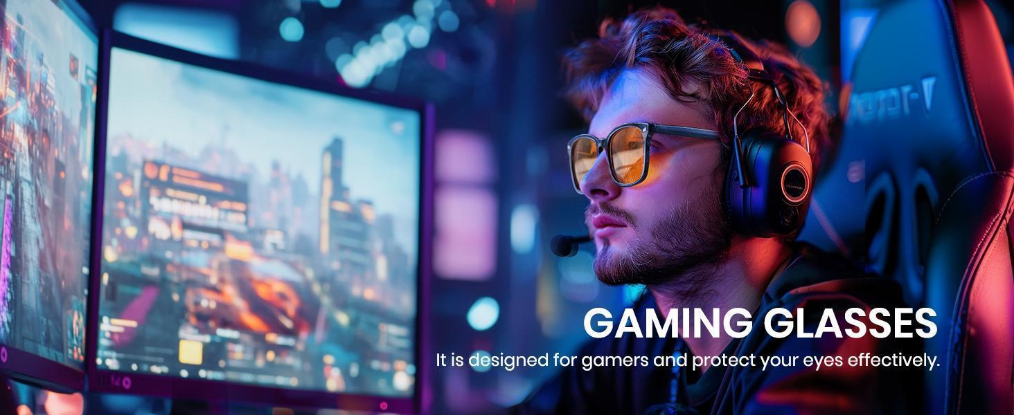 Blue Light Blocking Glasses for Gaming Amber Tinted Lenses UV400 Protection Lightweight Stylish Square Frames for Men & Women Ideal for Daily Back To School Use