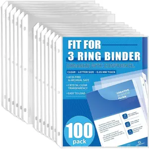 100 Pack Sheet Protectors for 3 Ring Binder - Clear Page Protectors & Plastic Sleeves for Paper 8.5x11 Inch, Binder Sleeves and Paper Protector Sheet for Document, Letter Size, Top Loading