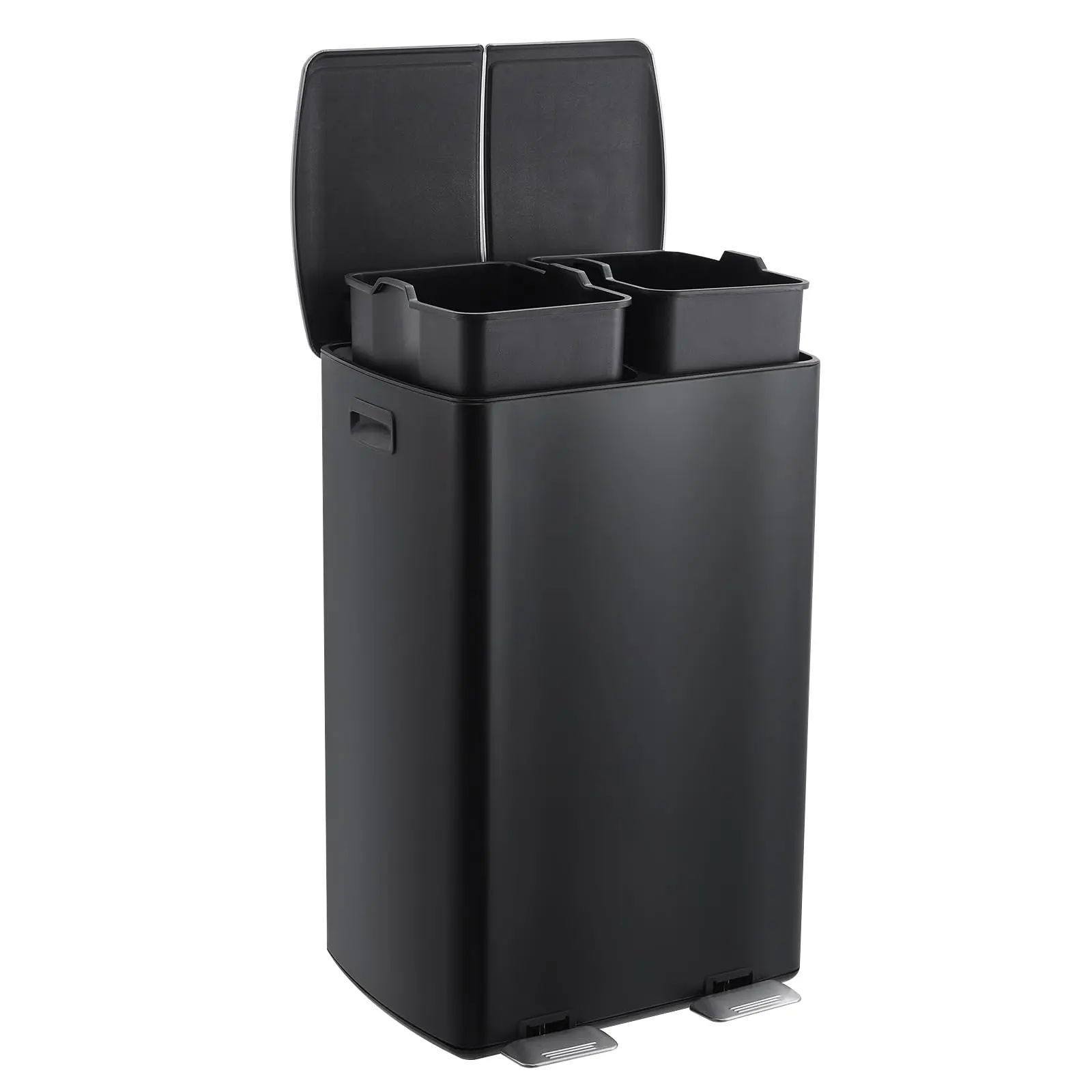 Garvee 16 Gallon Commercial Dual Kitchen Trash Can with Lids in Black – Durable and Spacious Waste Solution for Efficient Kitchen Organization and Waste Management