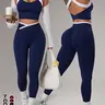Women's Yoga Sports Set, Yoga Fashion Set, Spring Summer Style, Color-Blocked Crossback Vest & Waistband Tight-Fit Pants, Ideal for Fitness Training