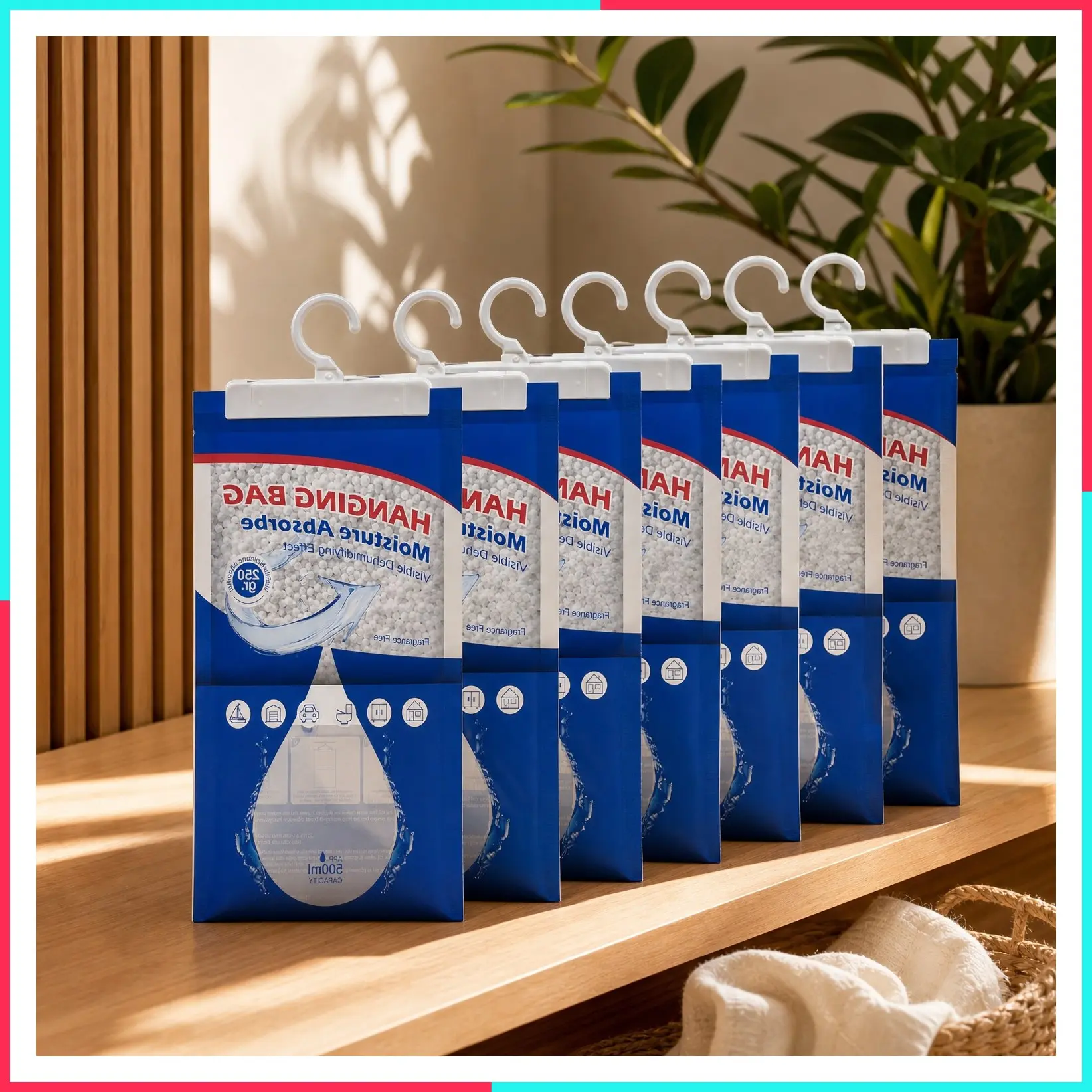 Moisture Absorber Hanging Bags (10 Pack) - Fragrance Free Dehumidifier for Closet, Bathroom, Car & RV