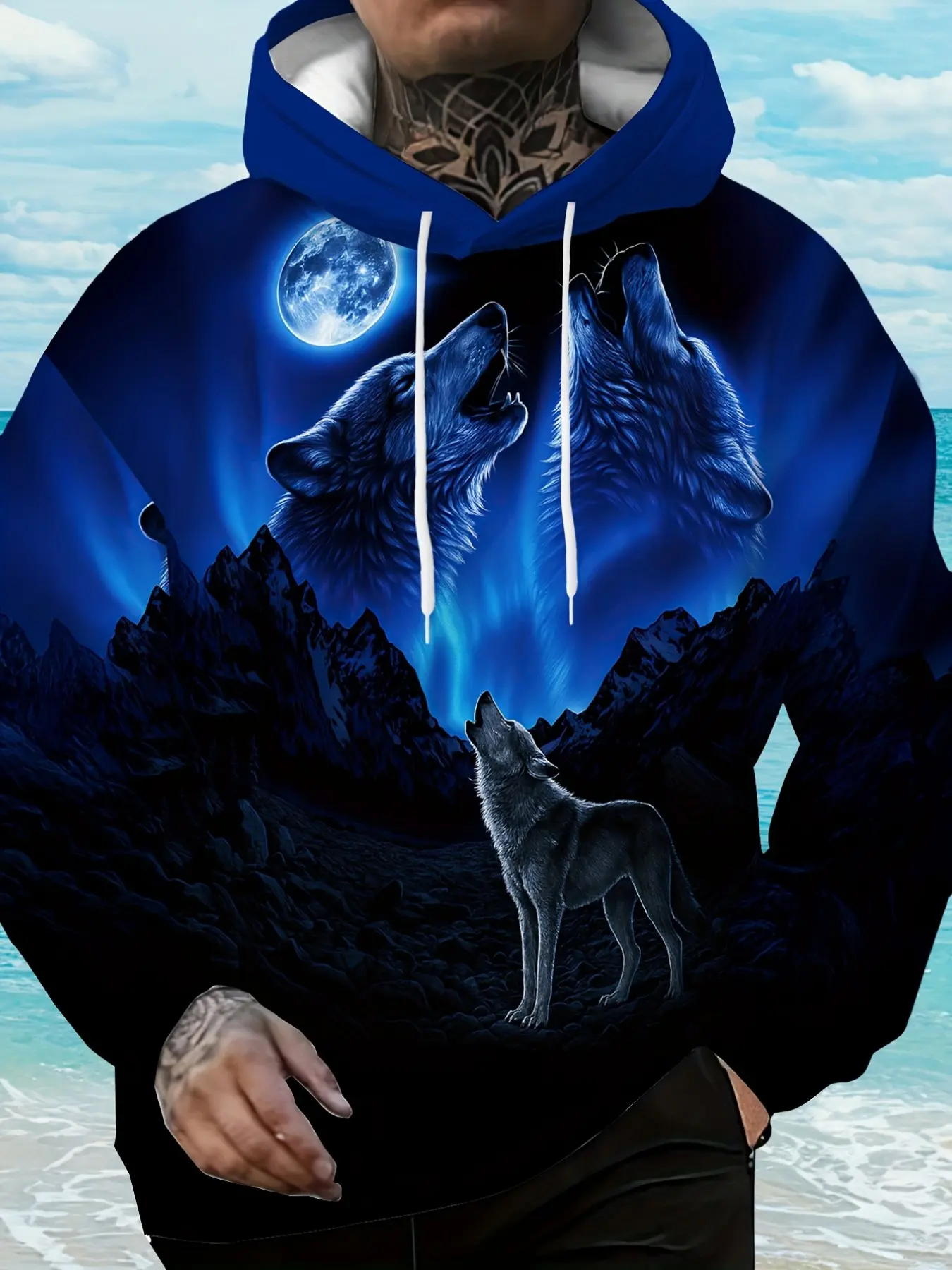 Wolf Pattern Hooded Sweatshirt, 3D Print Couple Fashion Jacket, Men's Loose Fit Casual Top, Trendy Fall & Winter Outerwear