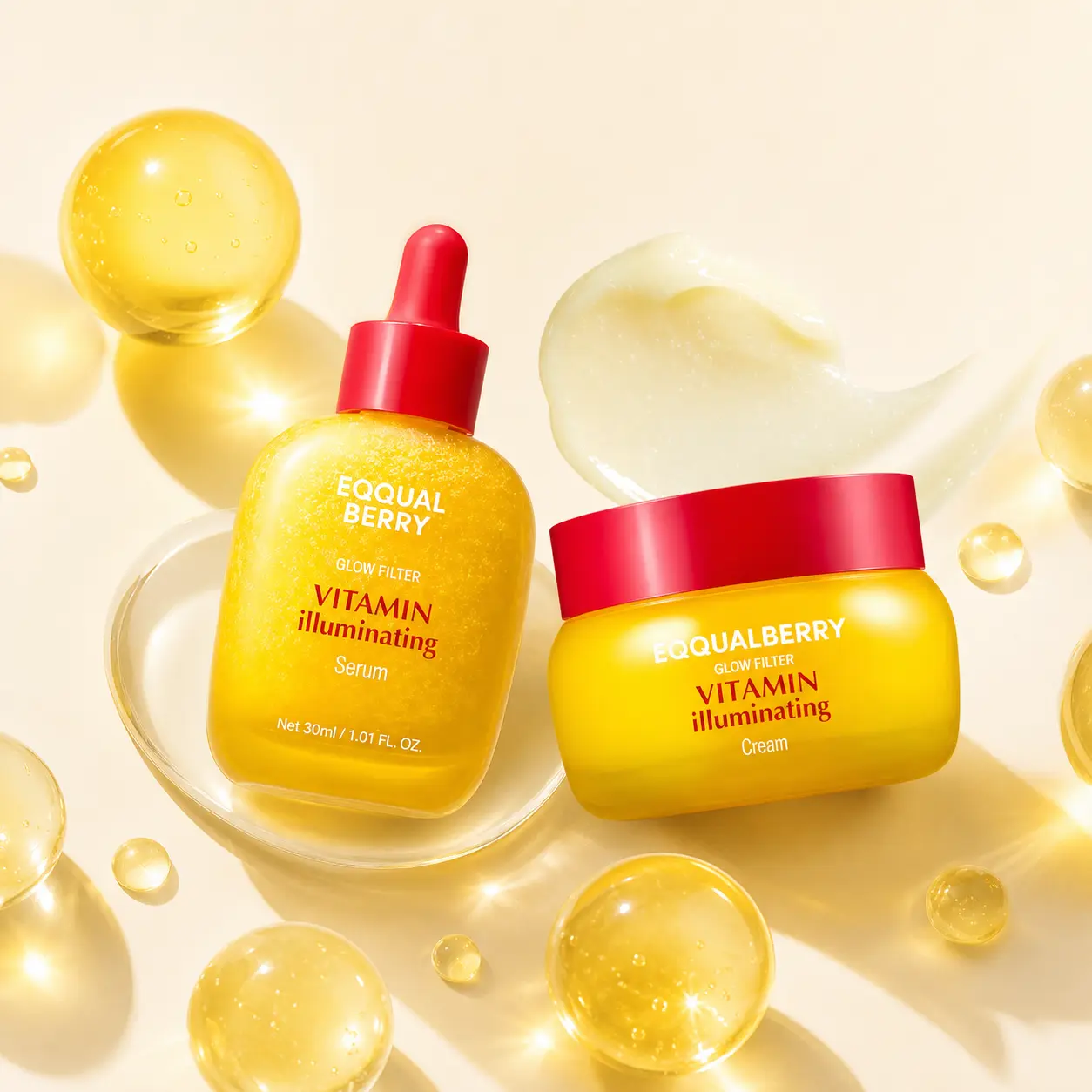 EQQUALBERRY Vitamin C Dark Spots & Brightening Duo |   Vitamin Illuminating Serum & Cream with Niacinamide, TXA & Ceramides |   Korean Skincare Set for Even Tone & Glow