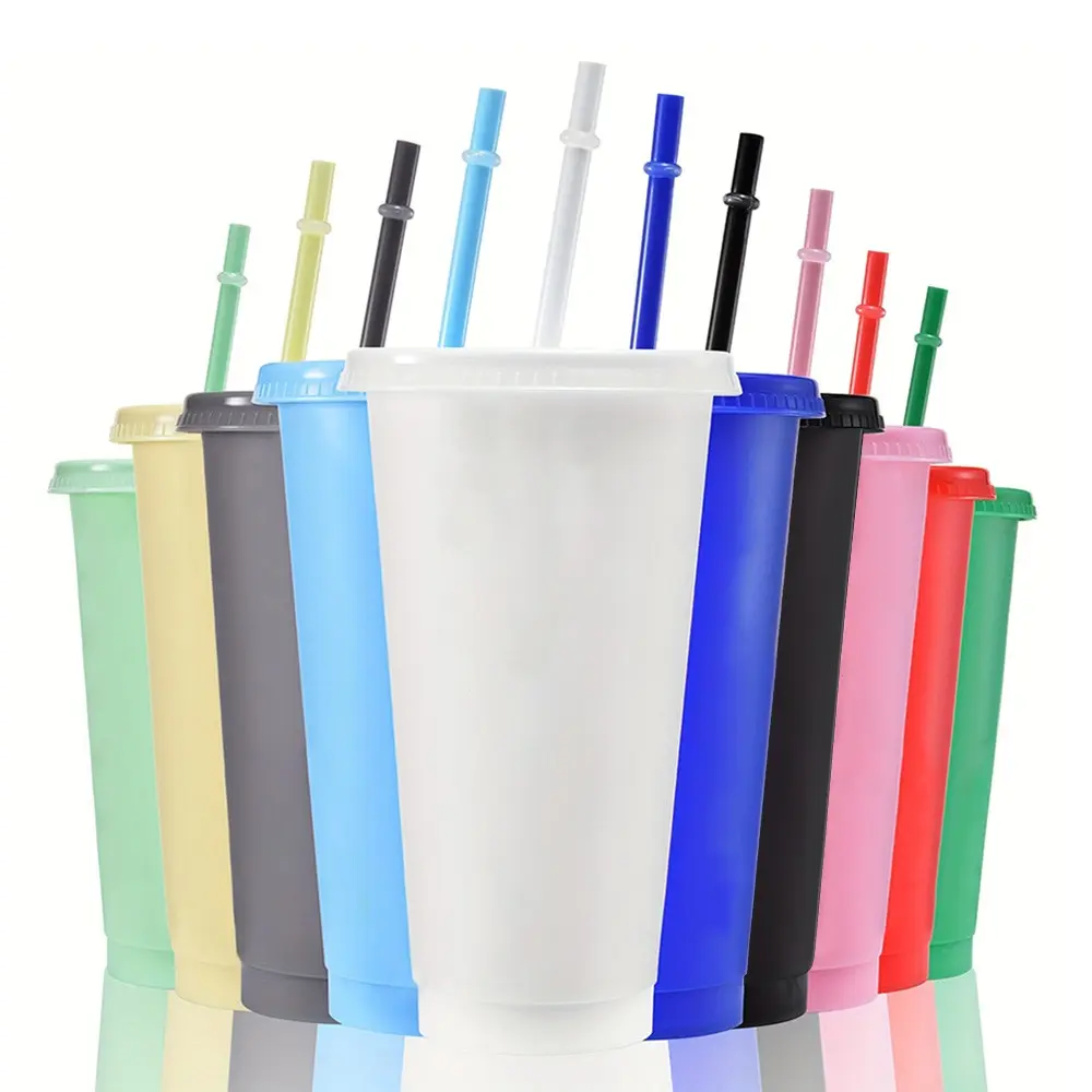 10pcs/24Oz/710Ml/ Plastic Water Bottles with Lids And Straws, Iced Coffee Cups, Color Plastic Tumbler for Parties Office School Classroom Gift, Bulk Appreciation Gifts for Employee Staffs Coworkers, Portable Water Bottle