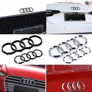 For Audi A3 A4 A5 A6 A7 Q2 Q3 Q5 Q8 TT ABS Black Hood Front Bonnet Grill Rear Trunk Emblem Logo Badge Sticker Decal  4 Ring Logo
