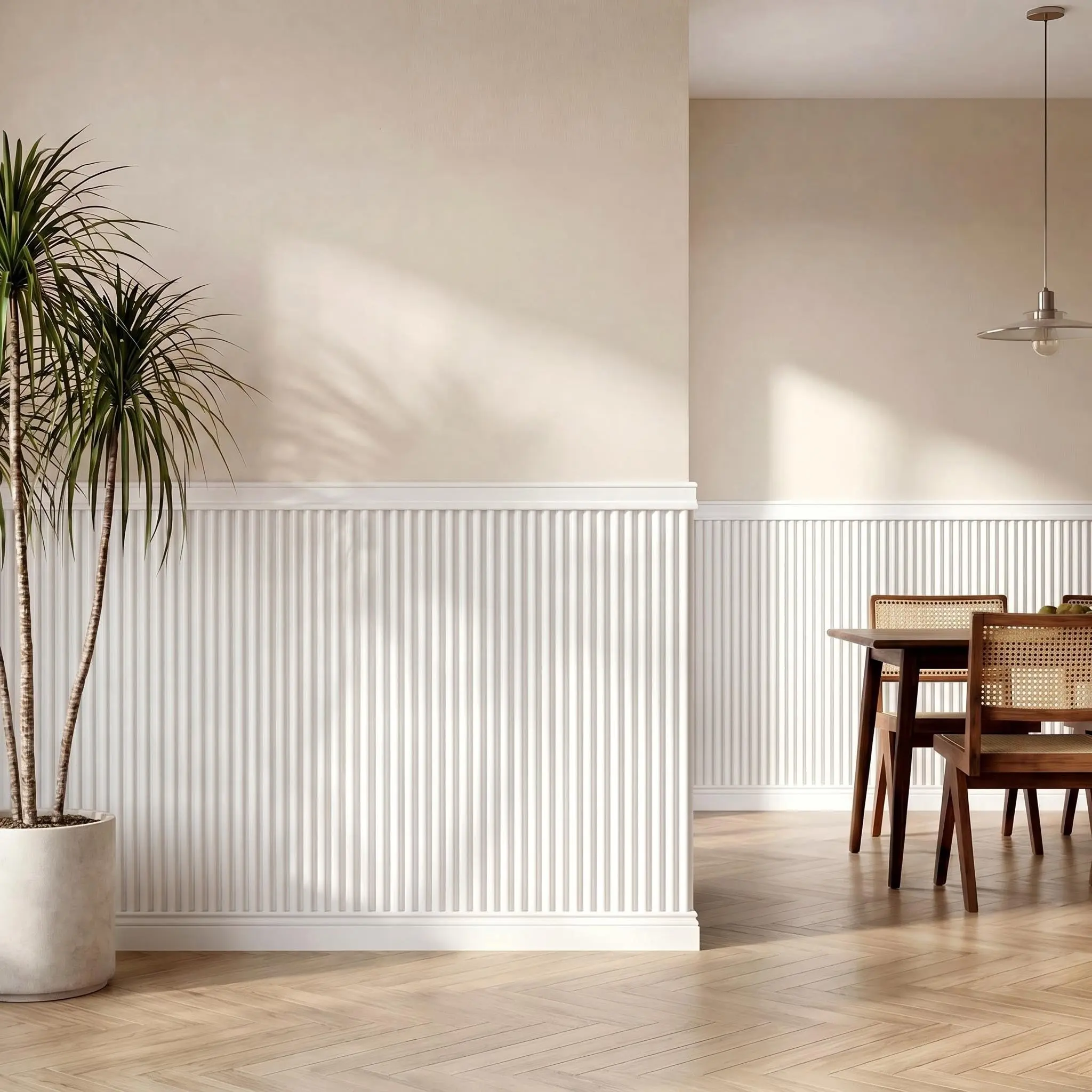 GAOMON JC1970 Fluted PS Decorative Wainscoting 3D Wall Panel Kit, 40-in Peel & Stick Vertical Groove Wall Board with Top Molding, Ideal for Bedroom, Living Room (White/Black), Decorative Wall Panels, Wainscoting 3D Wall Panels