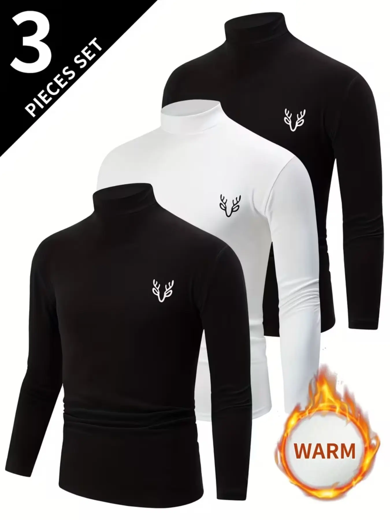 3-Pack Men's Warm Thermal Wear Long Sleeve Tees, Slim Fit Round Neck Winter Baselayer, Soft Innerwear for Casual Office, Hand Washable