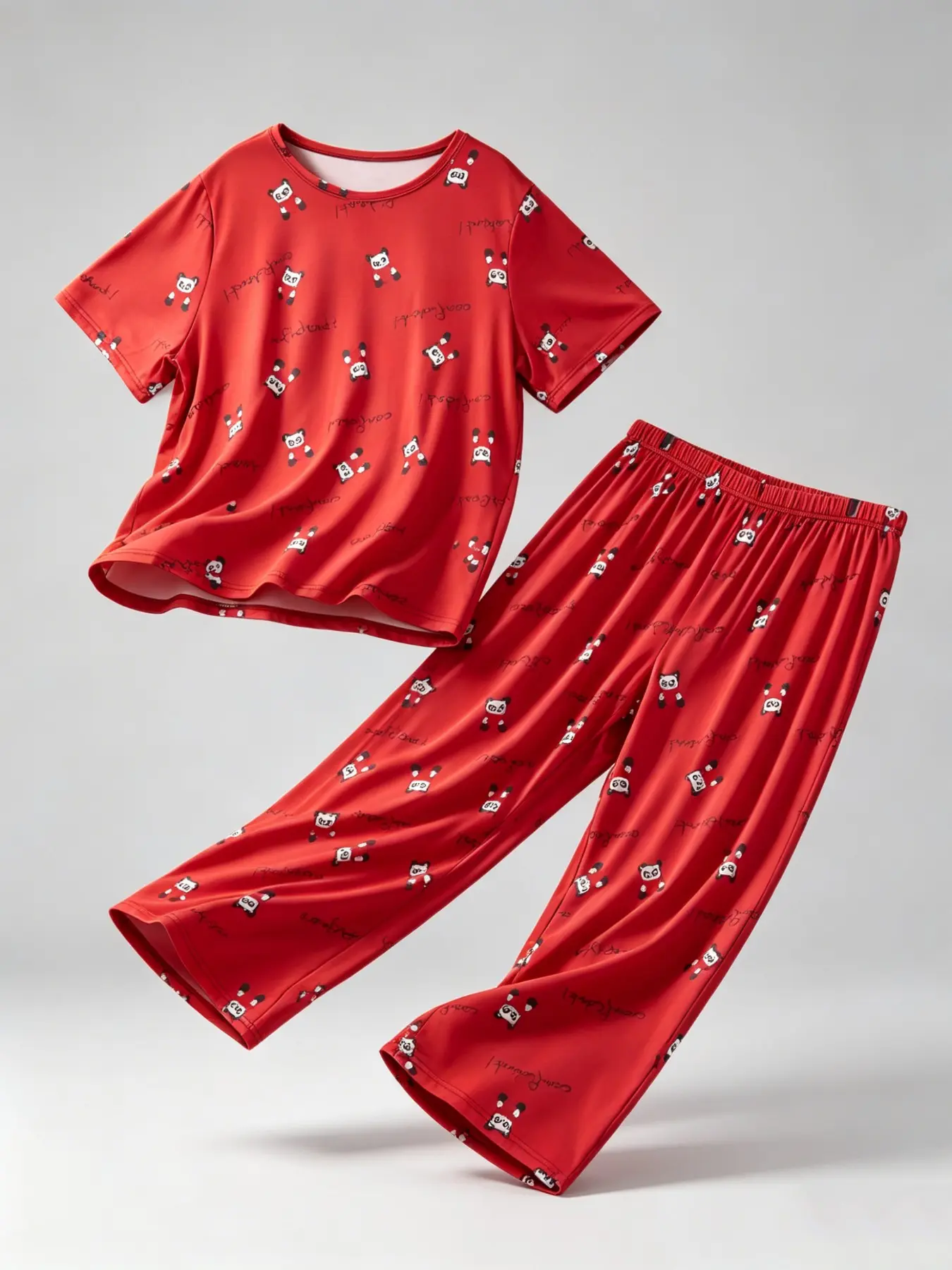 Women's Plus Size 2-Piece Pajama Set, Cute Cartoon Print, Loose-Fitting Short Sleeve Long Pants, Casual Home Wear, Loungewear, All Seasons