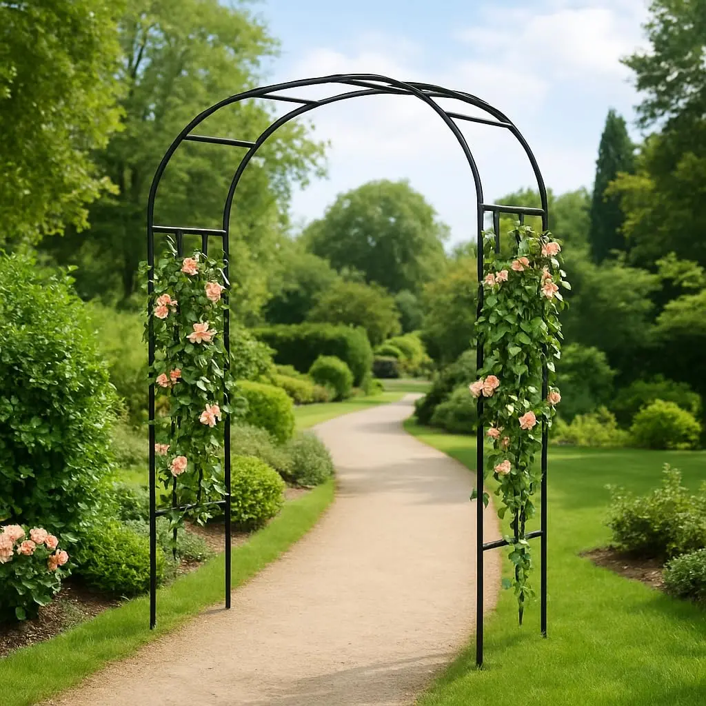 Black Steel Garden Arch Trellis – Heavy-Duty Weather-Resistant Arbor for Climbing Plants, Weddings, Patio, Lawn & Outdoor Events, Easy Assembly