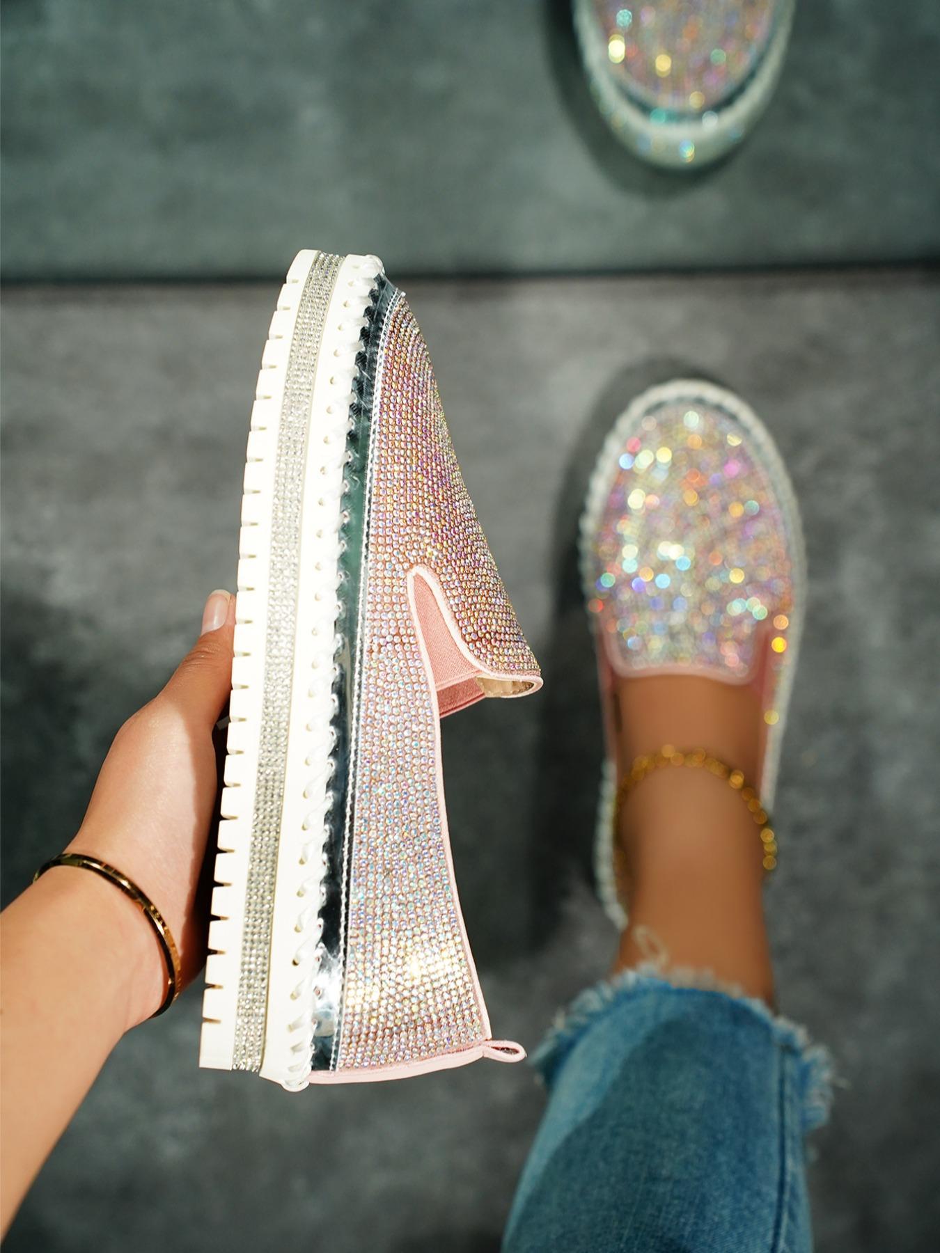 Women's Fashionable Rhinestone Decorated Slip on Flats,  Women Shoes, Lightweight Breathable Comfortable Flat Shoes, Casual Versatile Shoes for Daily Wear, Walking Shoes for Girl Footwear, Flat Shoes for Women