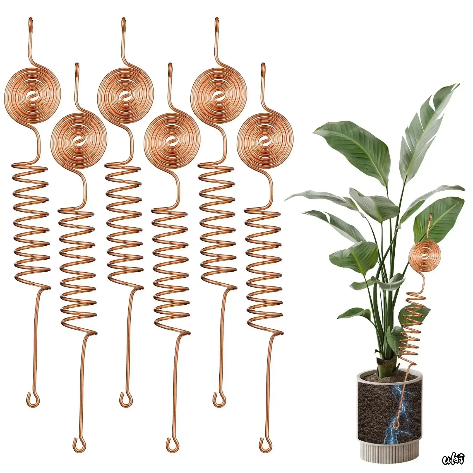 6 Pack Electroculture Copper Gardening Antenna Kit Thick 10-Gauge 99% Copper Wire Electroculture Plant Stakes Tensor Rings Kit Rods Electronic Planting for Growing Vegetable Garden Plants Support