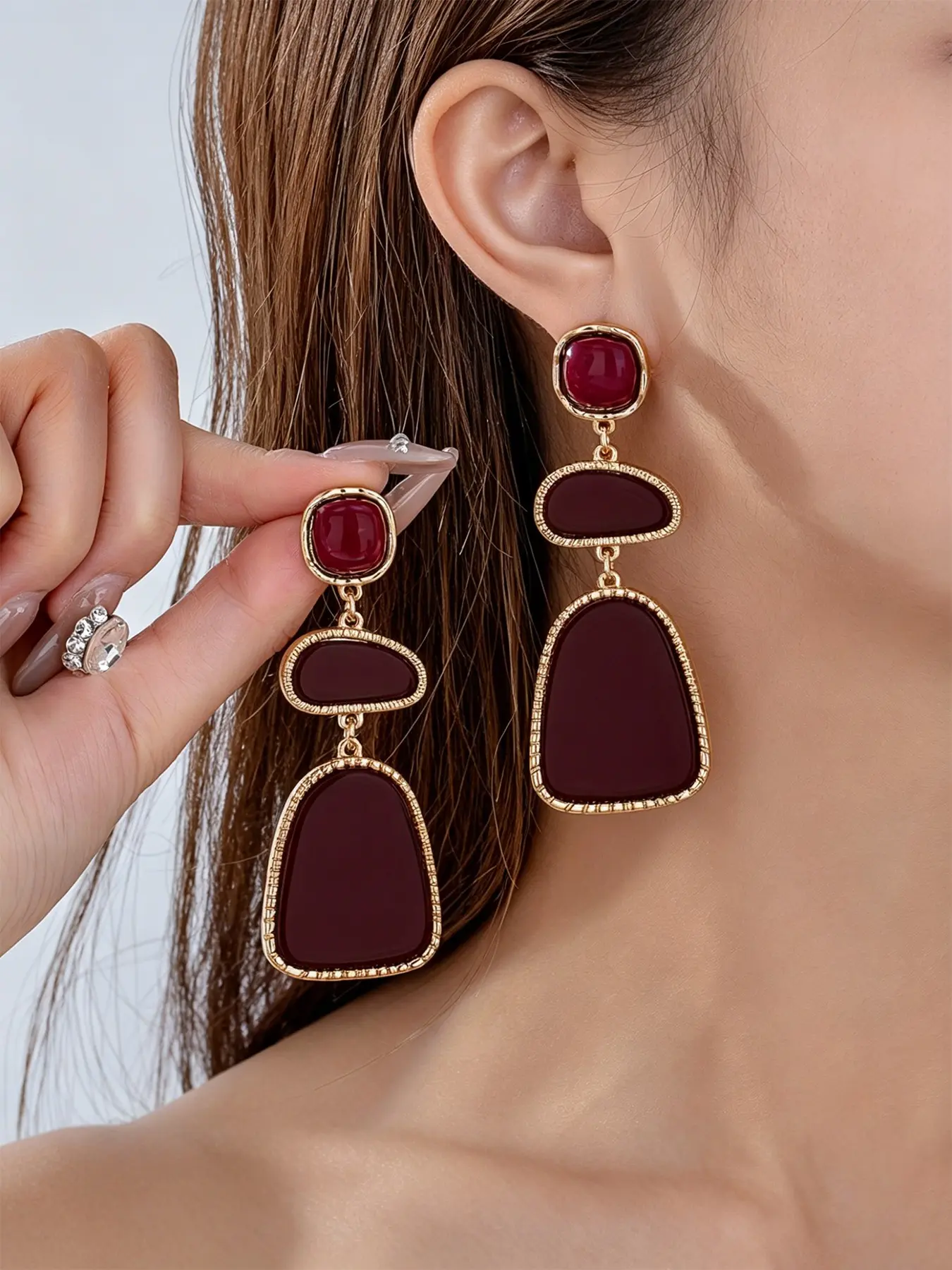 Elegant Geometric Women's Earrings, Fashionable Earrings, Perfect for Daily Wear and Parties, Fashion Jewelry for All Seasons, Wine, Stylish Party Accessories