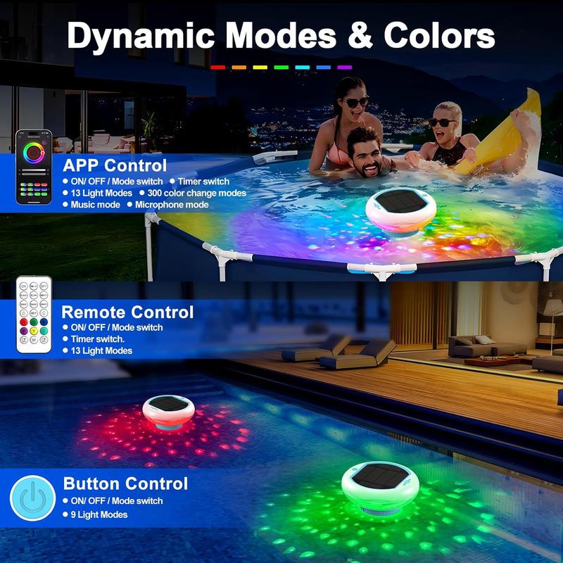 Solar Pool Chlorine Floater with Floating Pool Light, APP-Controlled Lights Adjustable Release Easy-Open Chlorine Floater Dispenser for Pool Large Capacity for 2 Tablets, Pool Lights That Float