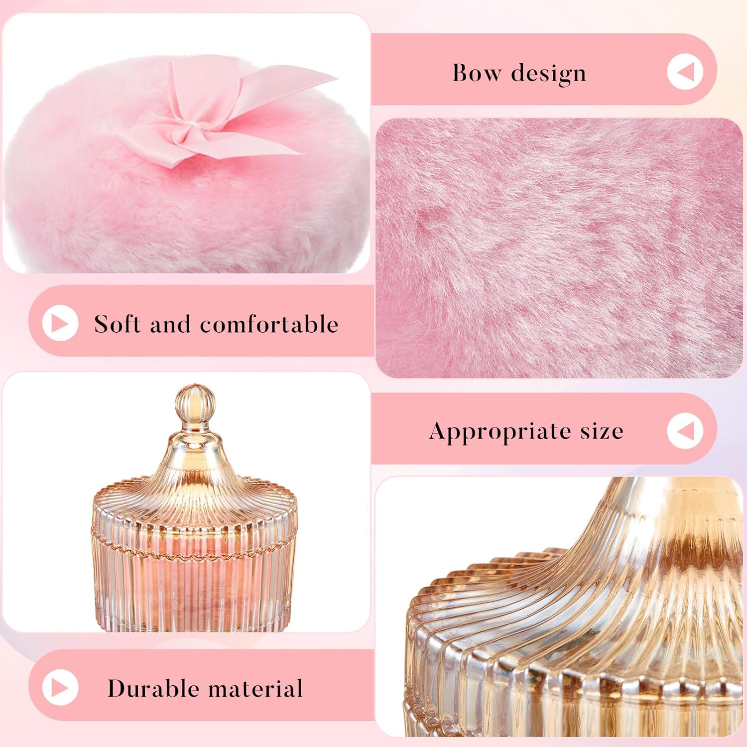 Body Powder Puff and Container, Soft Powder Puff,Glass Box for Dust Puff,Powder Puff for Body Powder,Powder Puff Wet Dry Makeup,Powder Applicator With Case for Dusting Powder