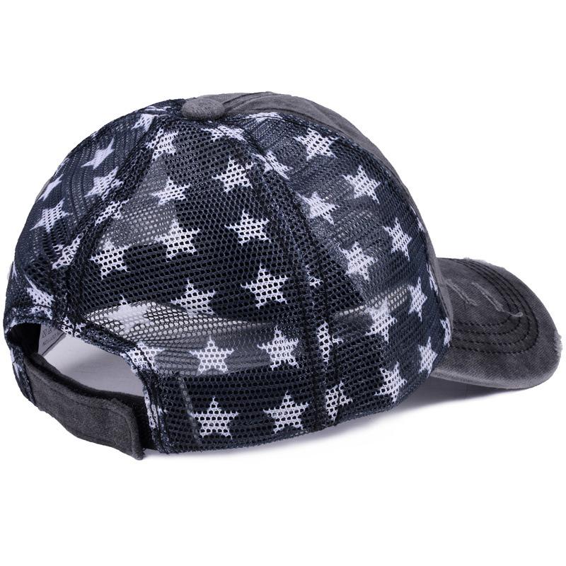 Washed cotton vintage baseball cap with embroidery, American flag embroidered cap, mesh cap, five-pointed star mesh cap