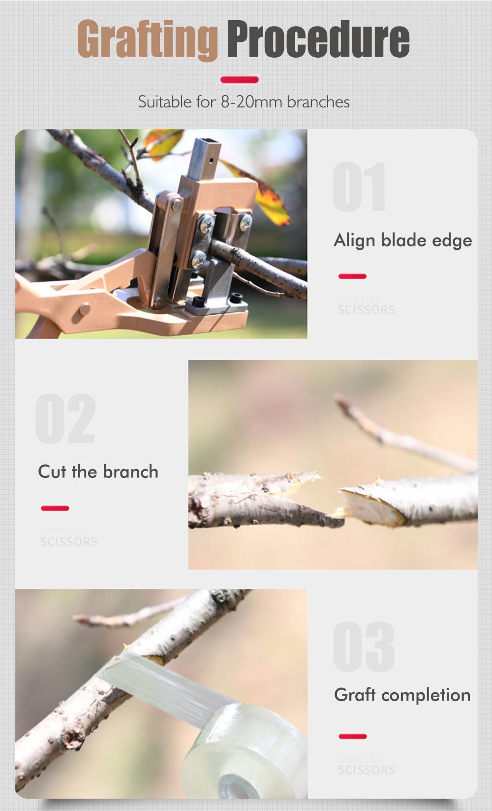 V-Cut Grafting Tool for Fruit Trees, SK5 Steel Grafting Pruner for 8-20mm Branches, Heavy Duty Aluminum Alloy Grafting Cutter with Spring Handle