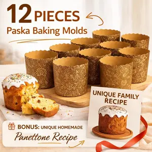 12 oz 12 Pack Non-Stick Easter Bread Baking Molds Paper Forms W 4.3" x H 3.4" Oven & Microwave Safe Brown Elegant Design + Bonus Family Recipe