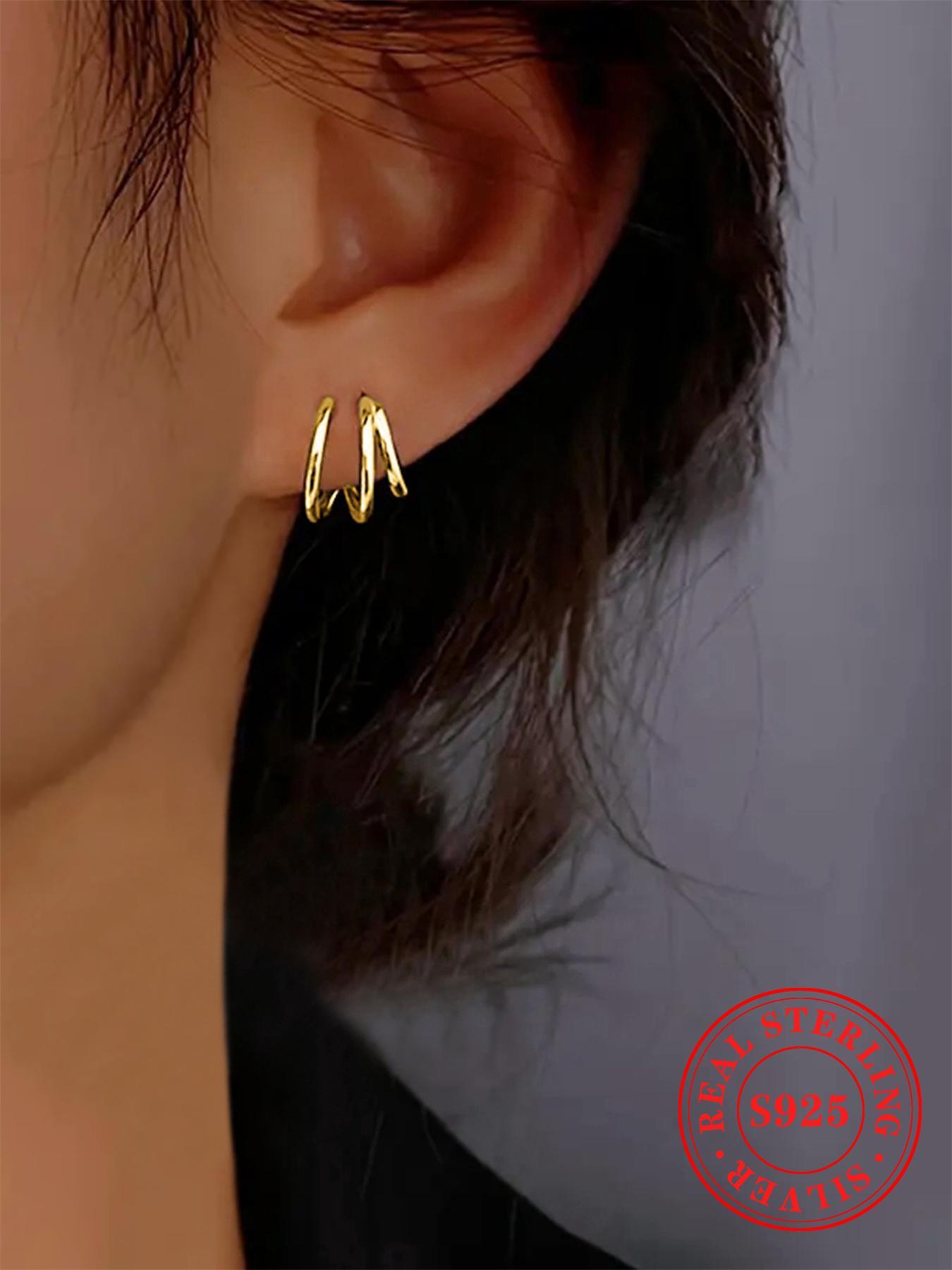 S925 Sterling Silver Minimalist Three Claw Pretty Studs Earrings, High Quality Fashionable Earrings for Women & Girls, Trendy All-match & Exquisite Jewelry for Birthday Gift, Elegant Minimalist Earrings
