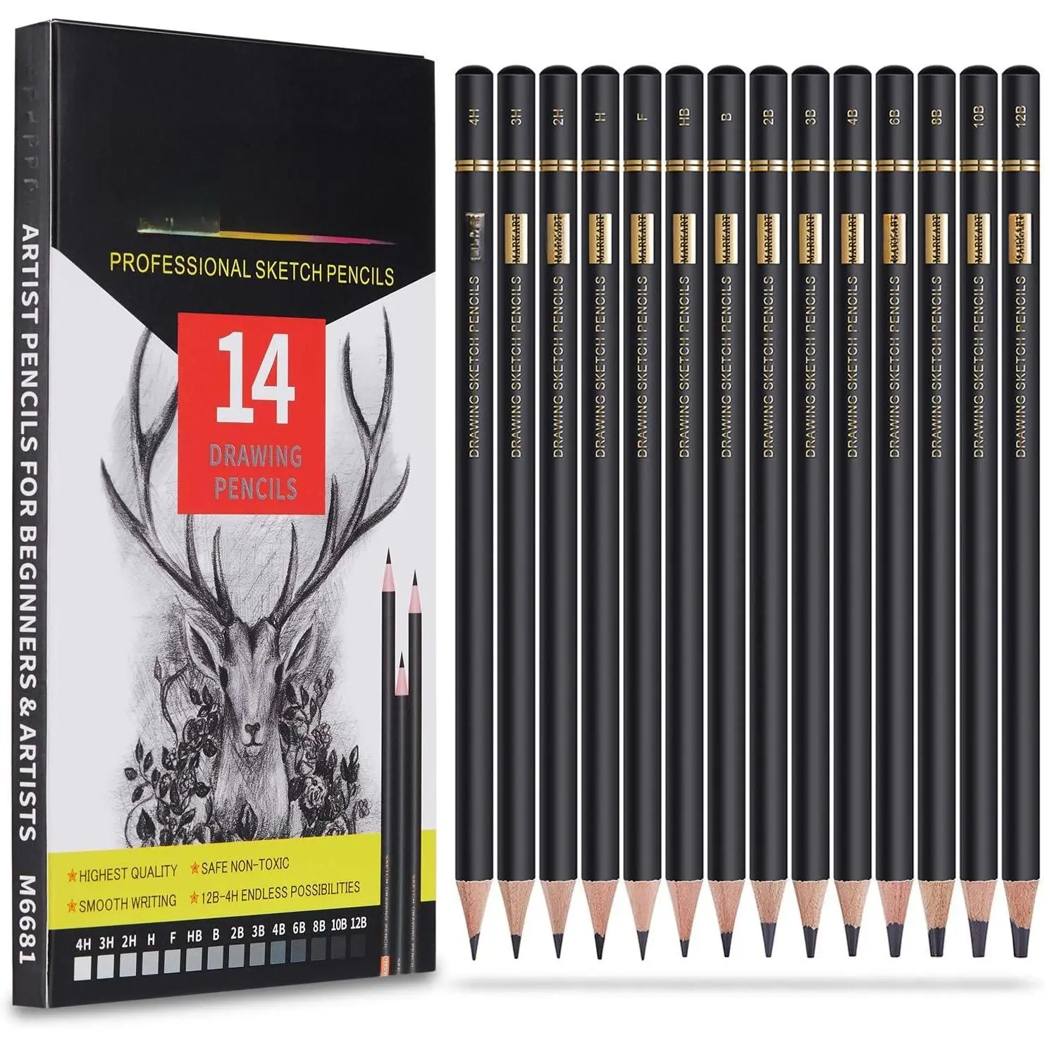 Drawing Sketching Pencils Set, 14 count, Graphite Pencil(12B - 4H) | Professional Sketch Pencils for Drawing Art, Sketching, Shading & Art Projects , Artist Pencils for Beginners & Pro Artists