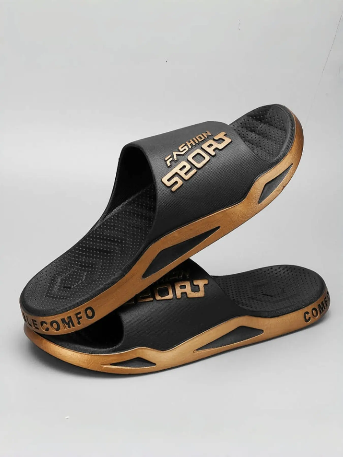 Men's Letter Print Comfortable Non-slip Slides, Casual Soft Comfortable Home Slippers, Beach Sandals for Indoor & Outdoor Wear, Anti Slip Slippers, Soft Slide Footwear, Beach Shoes Slippers