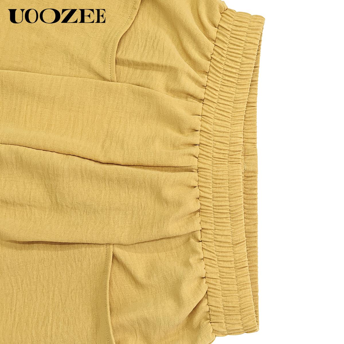 UOOZEE Women's Spring Summer Trend Look Loose Elastic Waistband with Pockets Wide Leg Pants & Oversized V-Neck Top Two-Piece Set, Spring Summer Casual/Work/Weekend Co-Ord for Women
