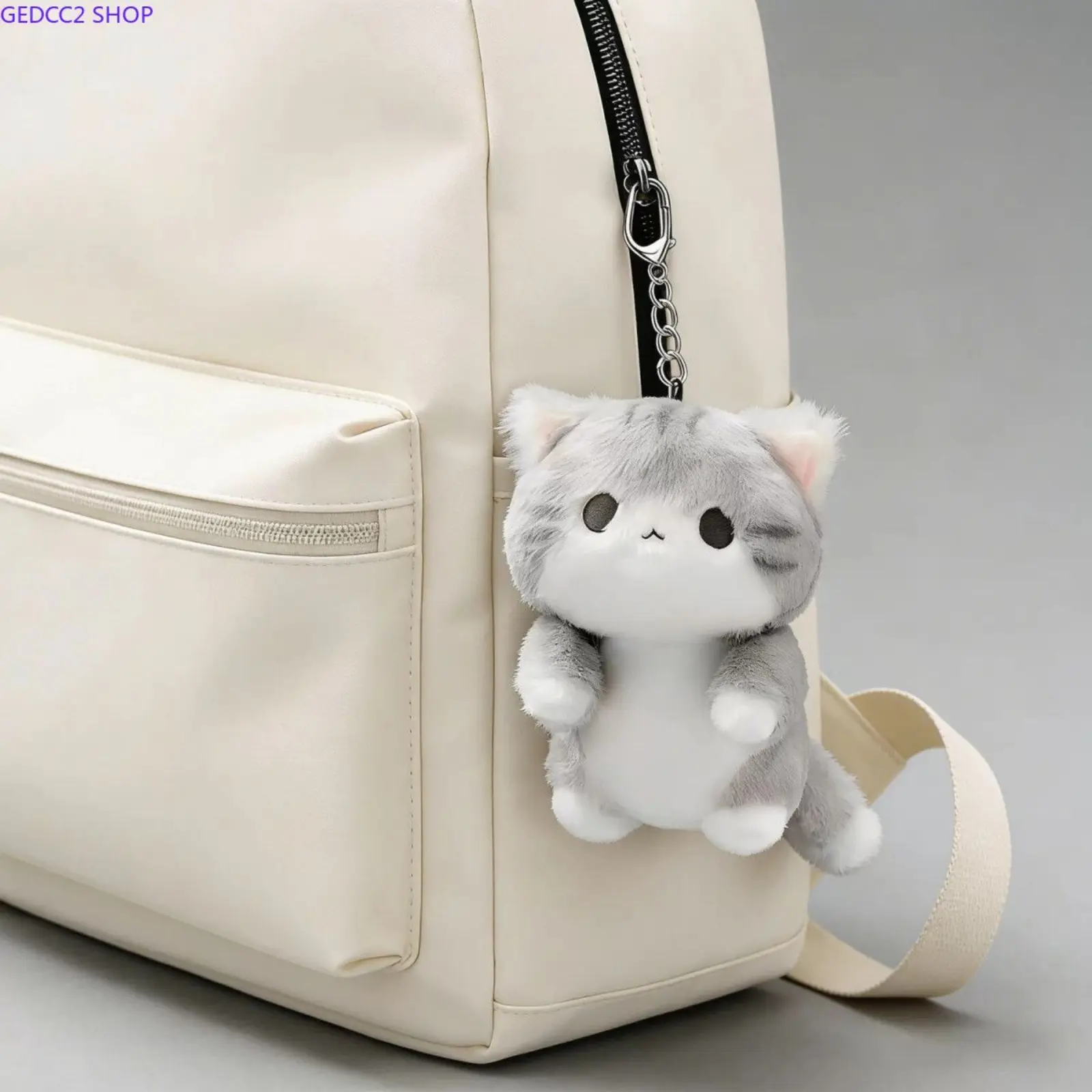 Cute Gray Cat Plush Keychain, Soft Kawaii Cat Bag Charm for Backpack, Purse & Keys, Adorable Gift for Friends