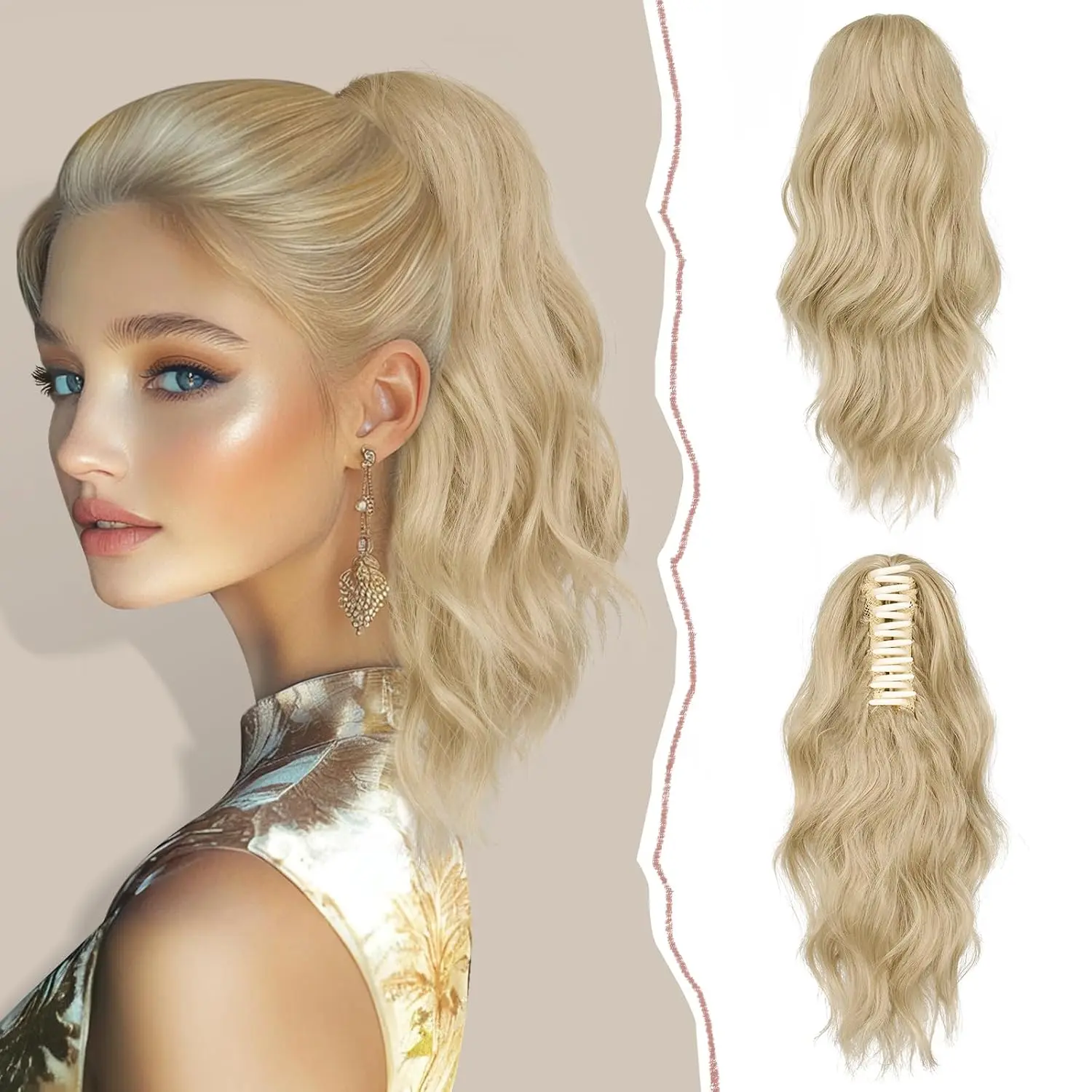 14" Ponytail Extension, Short Wavy Claw Clip in Ponytail Hair Extension Synthetic Hairpieces Black Layered   Curly Drawstring Ponytail Hair  for Women