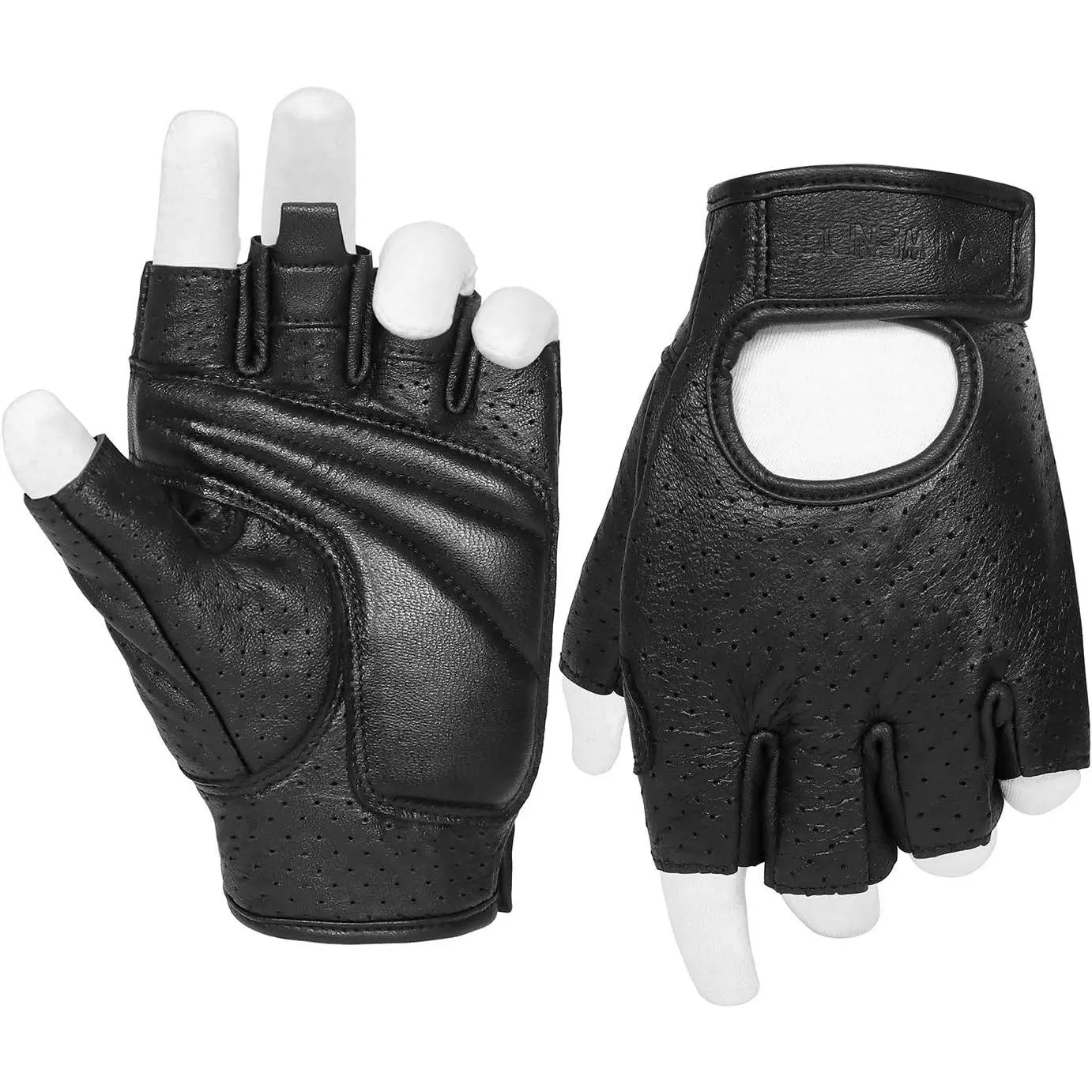 Half Finger Men's  Gloves Gel Padded Fingerless Leather Motorbike Gloves (Black, Medium)