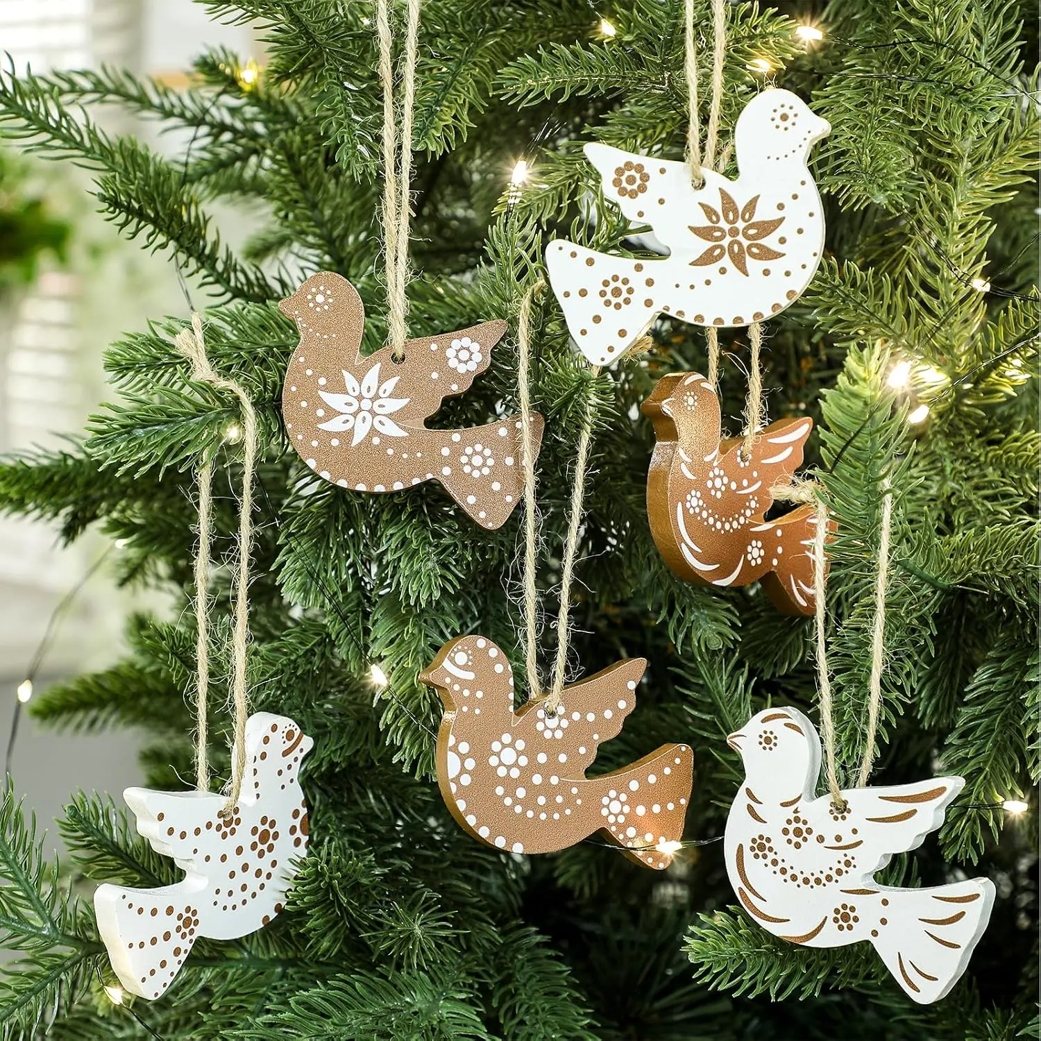 12 count Christmas Mexican Ornaments for Xmas Tree, Clay Style | Hand Painted Floral Patterns, Jute Rope Hangers for Tree Wall, for Holiday Party  Decorations  Atmosphere