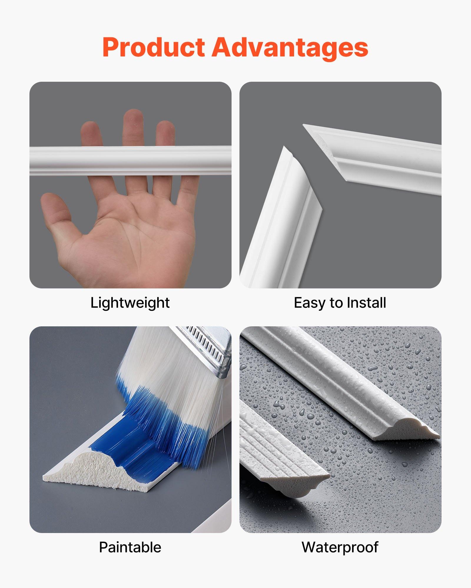 VEVOR Wall Molding 3 Pack, Wainscoting Panels Kit, Lightweight Paintable Polystyrene, Easy to Install, Waterproof Accent Wide Profile Trim for Interior Living Room, Bedroom,White (24x54 + 24x24 in)