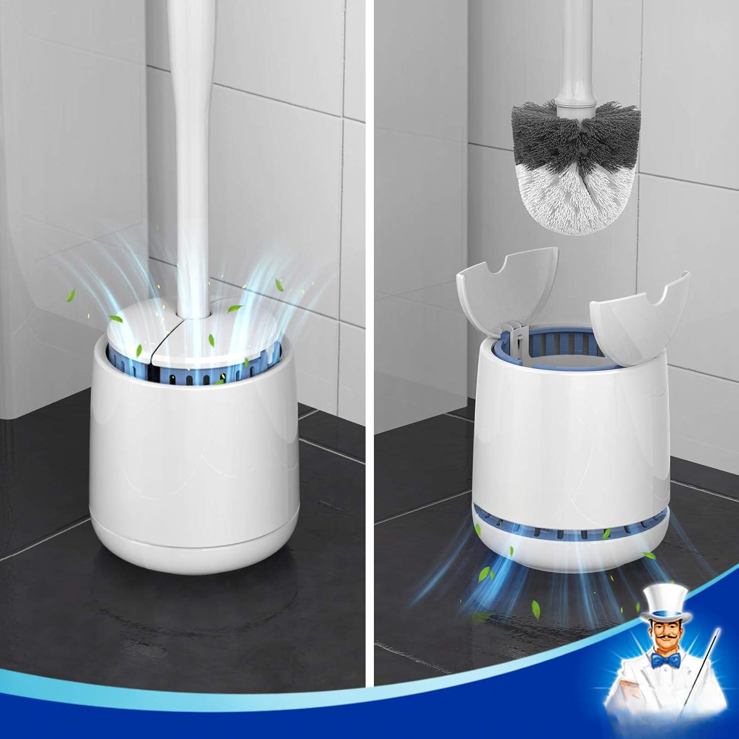 Toilet Bowl Brush and Holder, , with Solid Handle and Durable Bristles for Bathroom Cleaning, White, 1 Pack