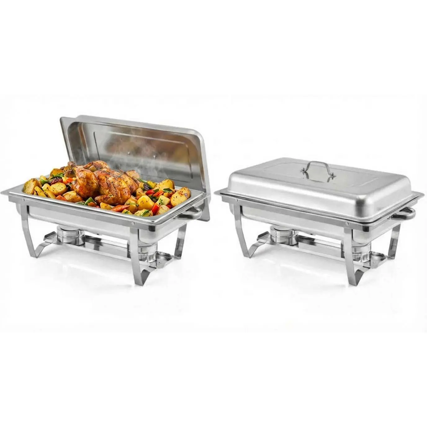 【GARVEE】2 Pack 8 Qt Chafing Dishes for Buffet – Stainless Steel Chafers & Buffet Warmers with Lids – Rectangle Serving Food Warmer Catering Supplies for Parties – Silver