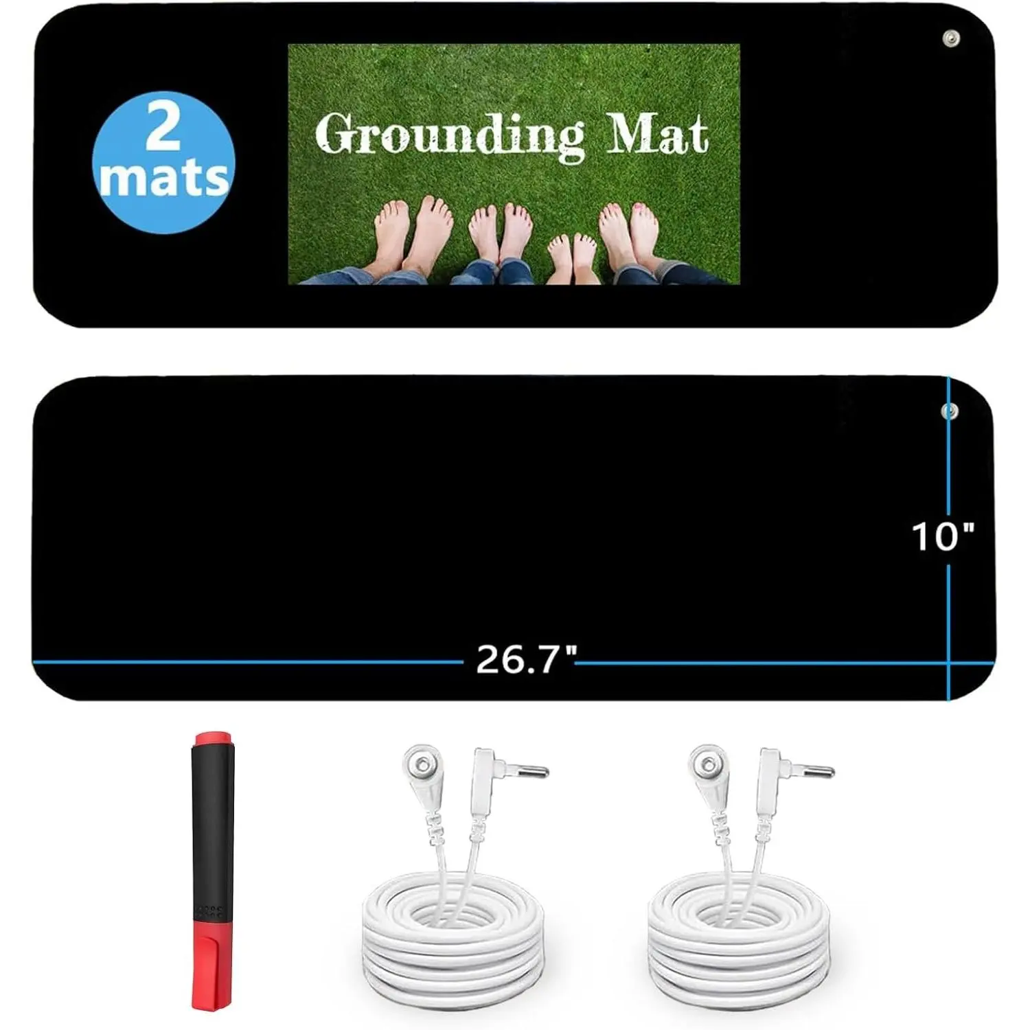 Grounding Mat Kit (2 Pack)-2 Grounding Mats (10 x 26.7) with Grounding Test Pen, 2 Straight 15ft Grounding Cords - Indoor Grounding for Full Body Balance & Wellness Support