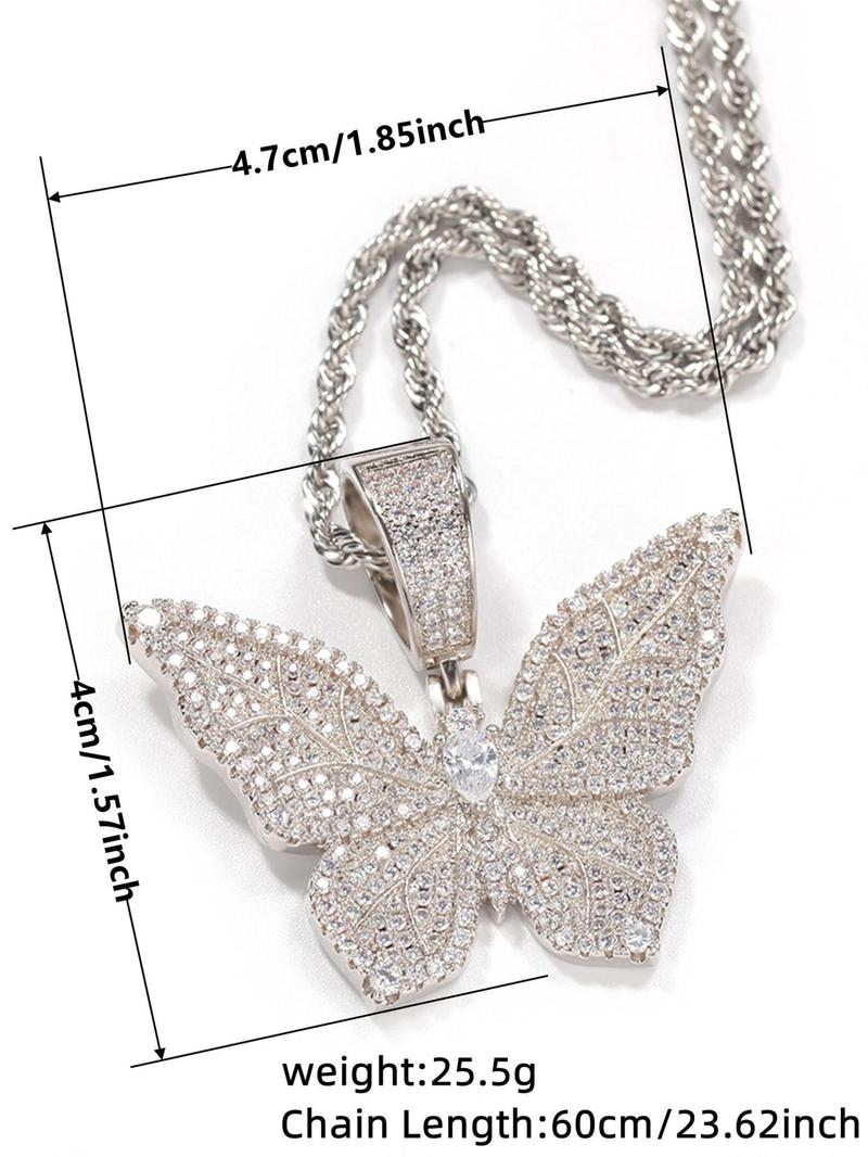 Rhinestone Butterfly Pendant Necklace for Women, Shining Party Accessories, Luxury Gorgeous Rope Chain Necklace, Fashion All-match Jewelry for Party, Daily Clothing Decor for Girl, Jewelry Accessory
